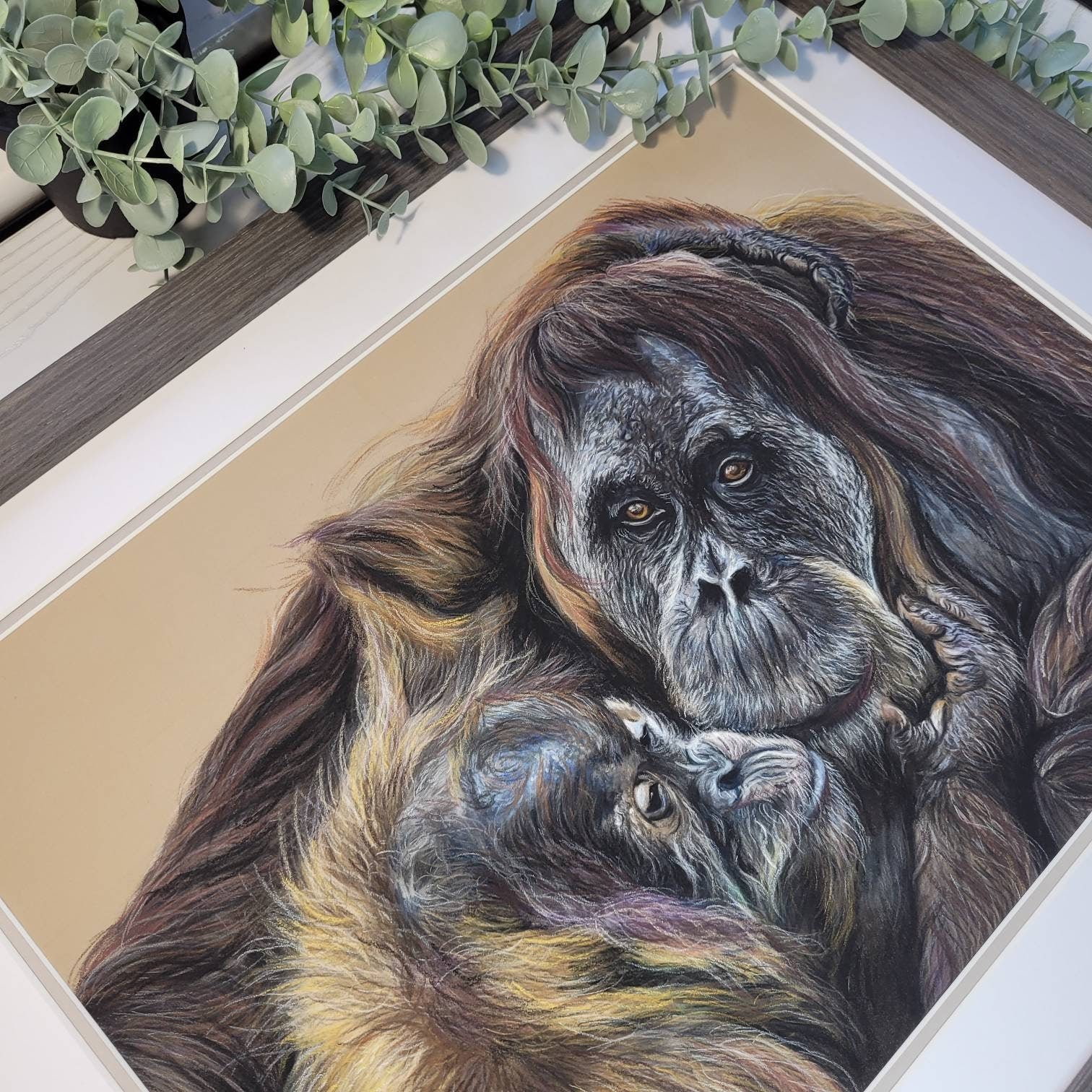 Original Orangutan & Baby Pastel Drawing | 'A Mother's Love' | Framed Wildlife Art | Hand Drawn by Sasha Smith