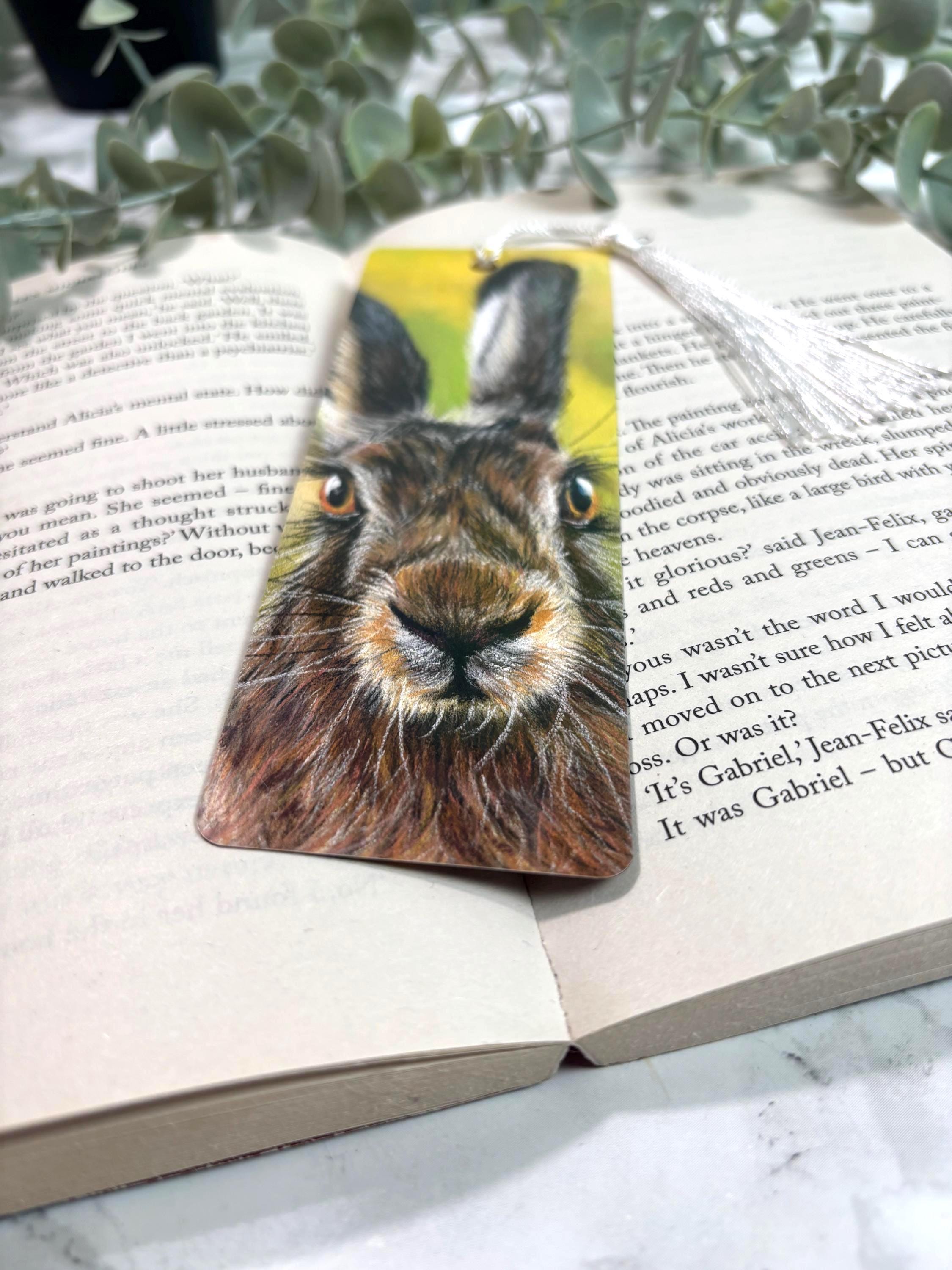 Hand Drawn Hare Bookmark | Pastel Wildlife Art Print | Laminated Double-Sided