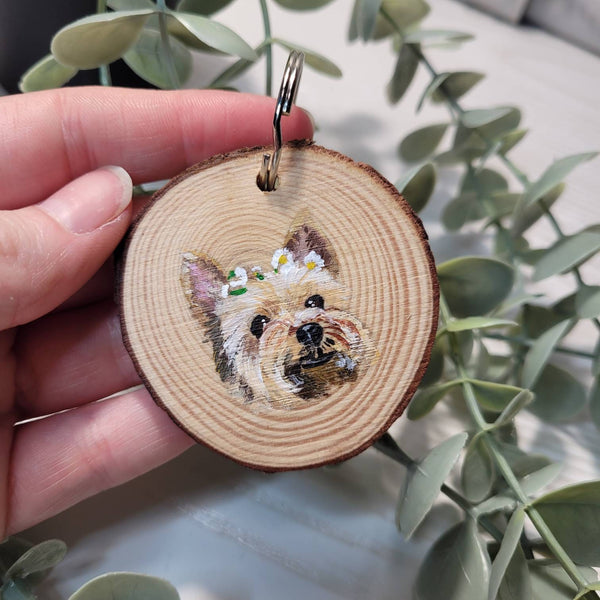 Personalised Pet Portrait Keyring | Hand-Painted Wooden Slice | Acrylic Miniature | Custom Pet Gift