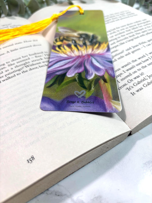 Honey Bee Bookmark | Hand-Drawn Pastel Art Print | Laminated Double-Sided | Book Lover Gift