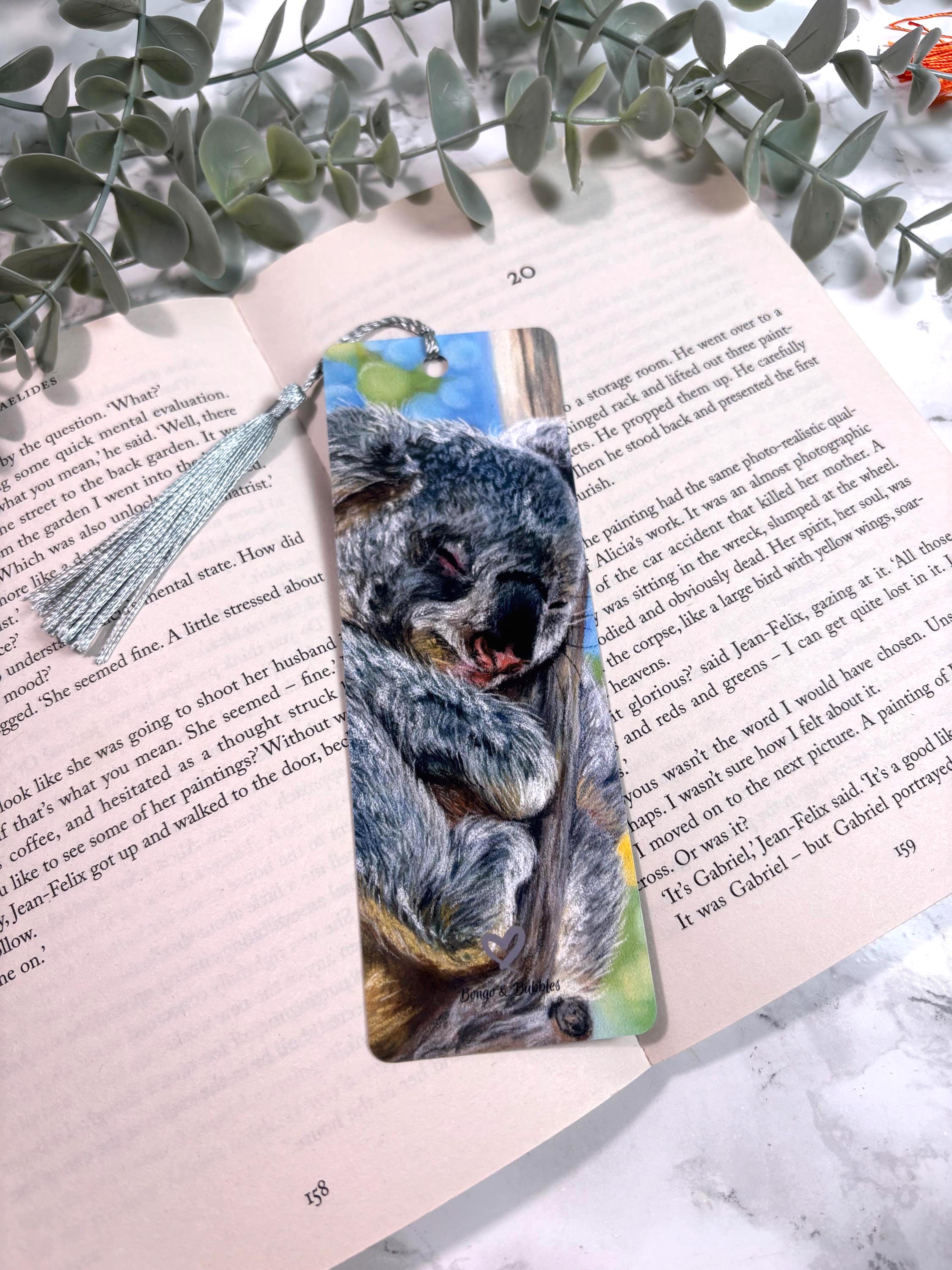 Koala Bookmark | Hand-Drawn Pastel Art Print | Laminated Double-Sided | Book Lover Gift