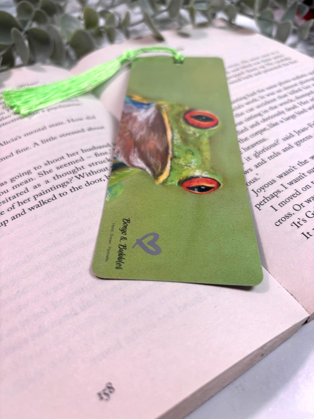 Red Eyed Tree Frog Bookmark | Hand-Drawn Pastel Art Print | Laminated Double-Sided | Book Lover Gift