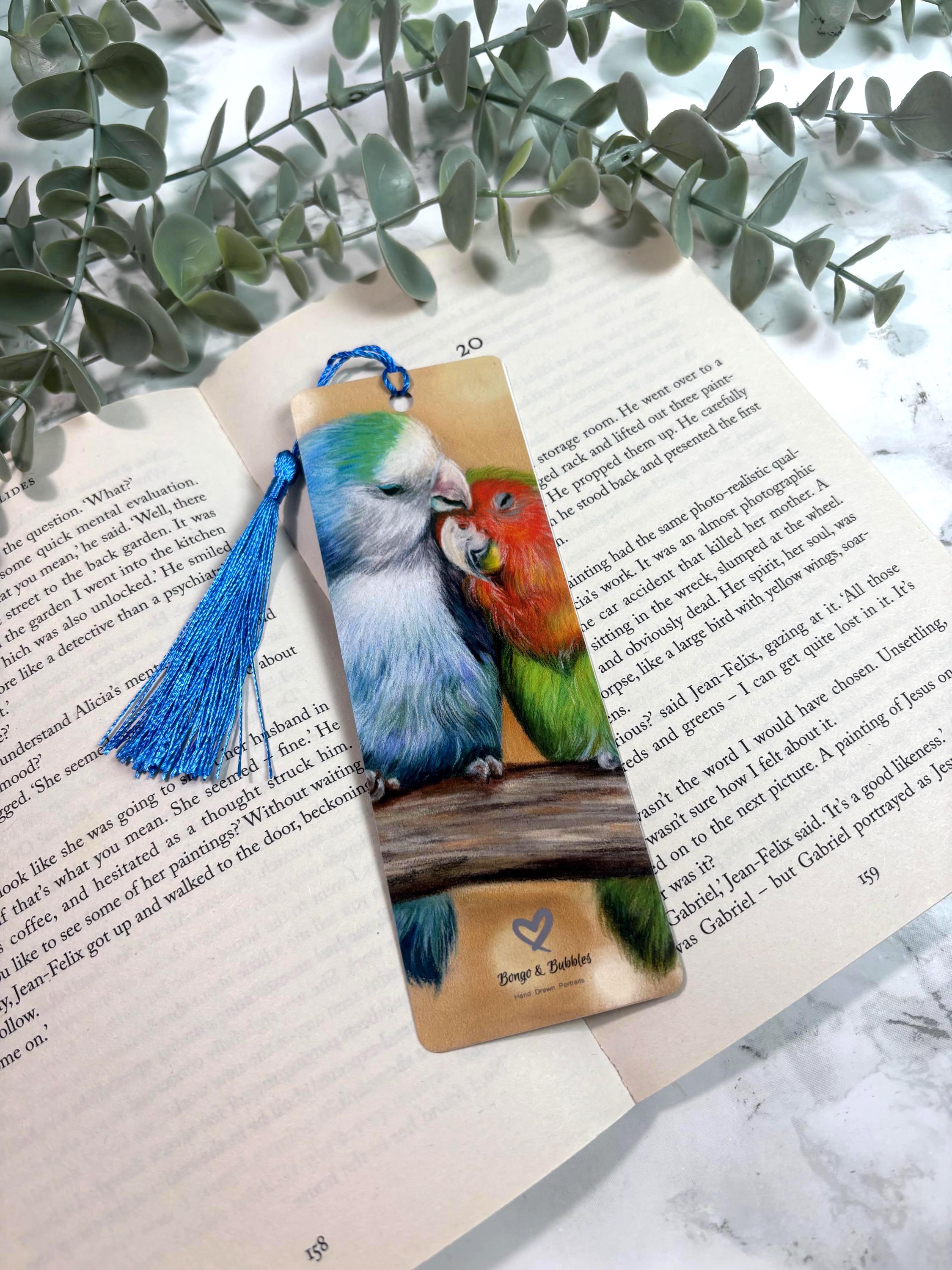 Lovebirds Bookmark | Hand-Drawn Pastel Art Print | Laminated Double-Sided | Bird Lover Gift