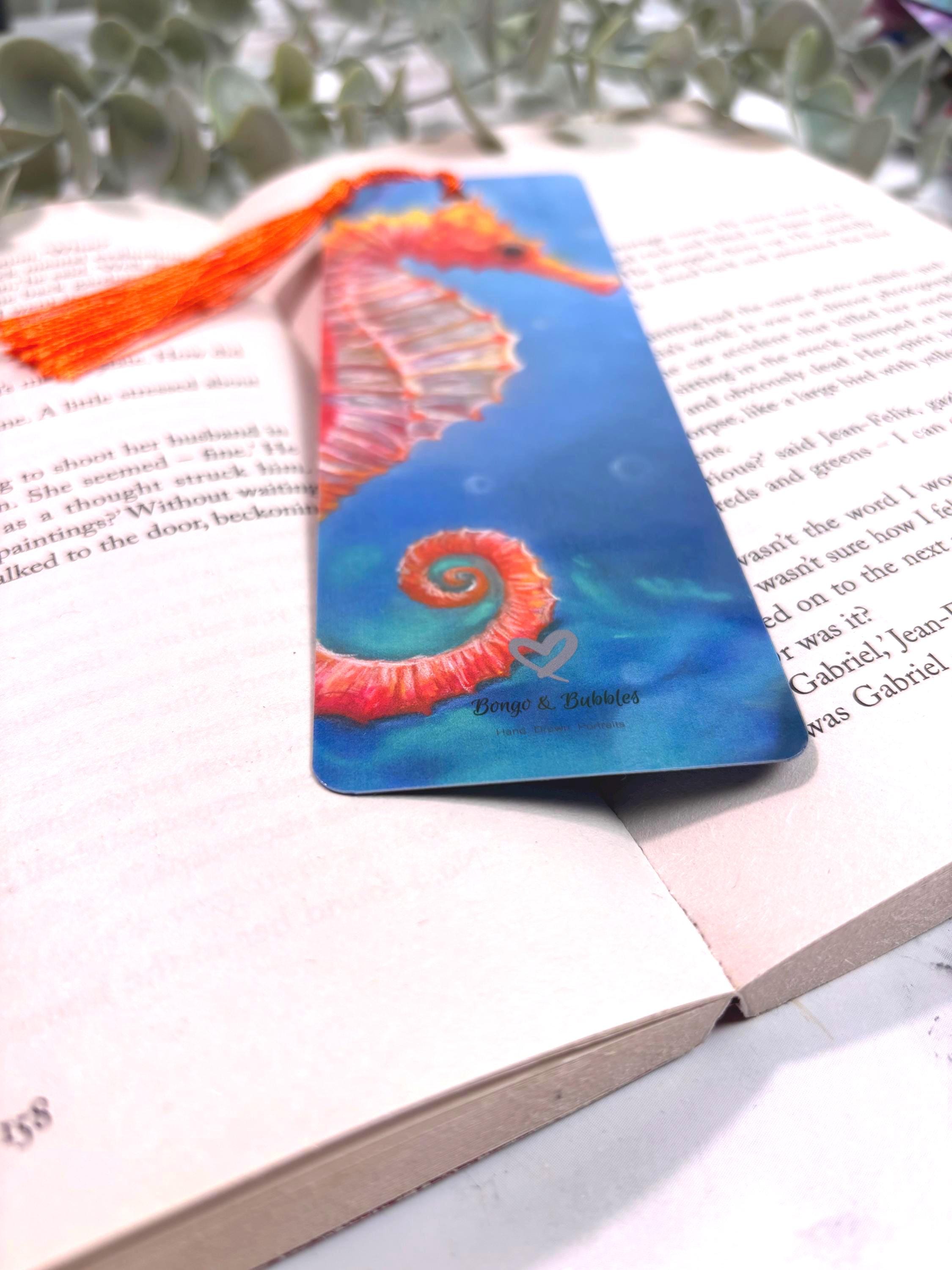 Hand Drawn Seahorse Bookmark | Pastel Sea Life Art Print | Laminated Double-Sided