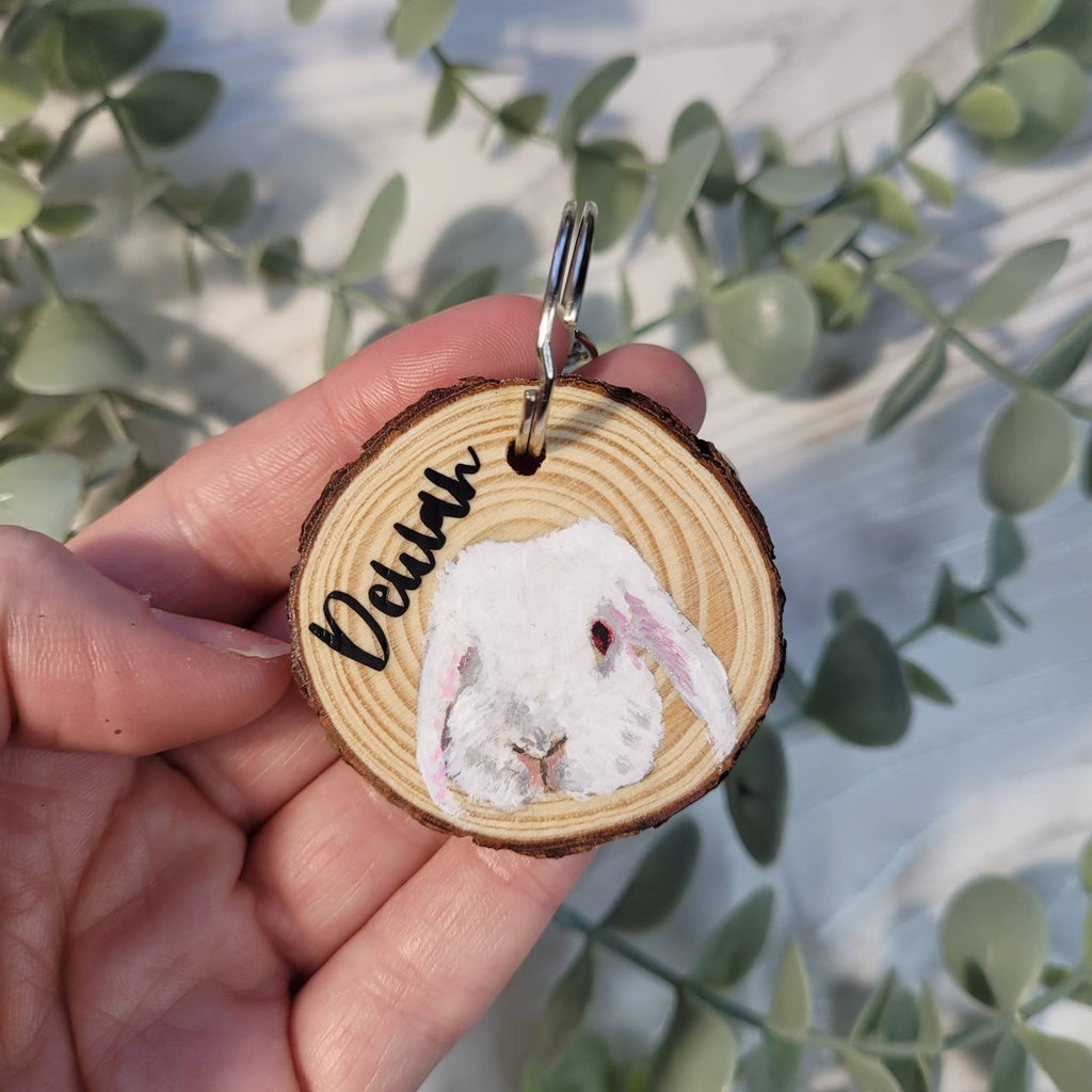 Personalised Pet Portrait Keyring | Hand-Painted Wooden Slice | Acrylic Miniature | Custom Pet Gift