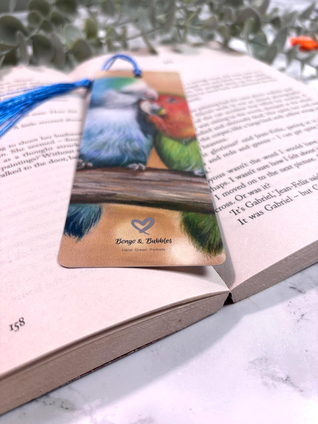 Lovebirds Bookmark | Hand-Drawn Pastel Art Print | Laminated Double-Sided | Bird Lover Gift