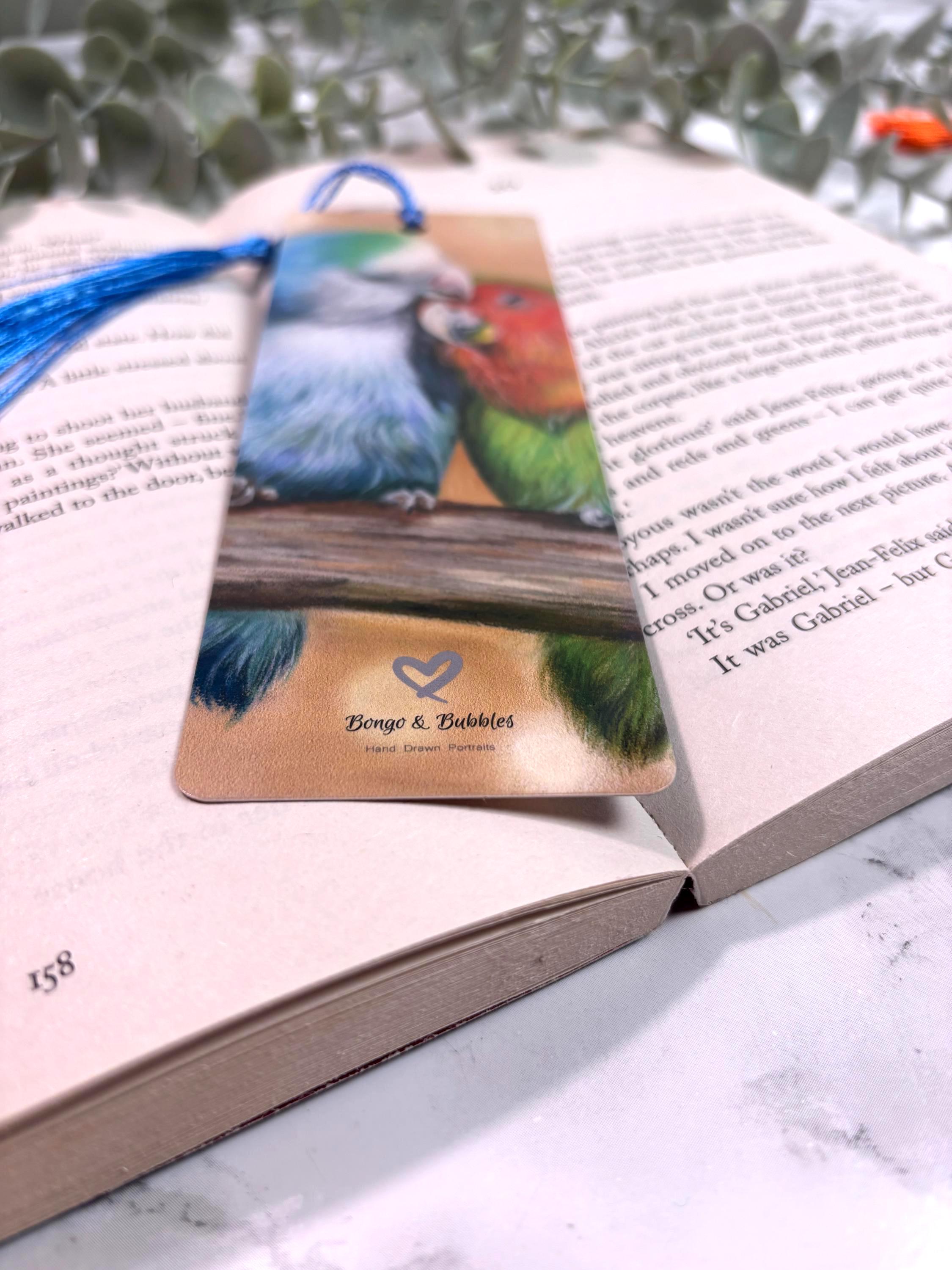 Lovebirds Bookmark | Hand-Drawn Pastel Art Print | Laminated Double-Sided | Bird Lover Gift