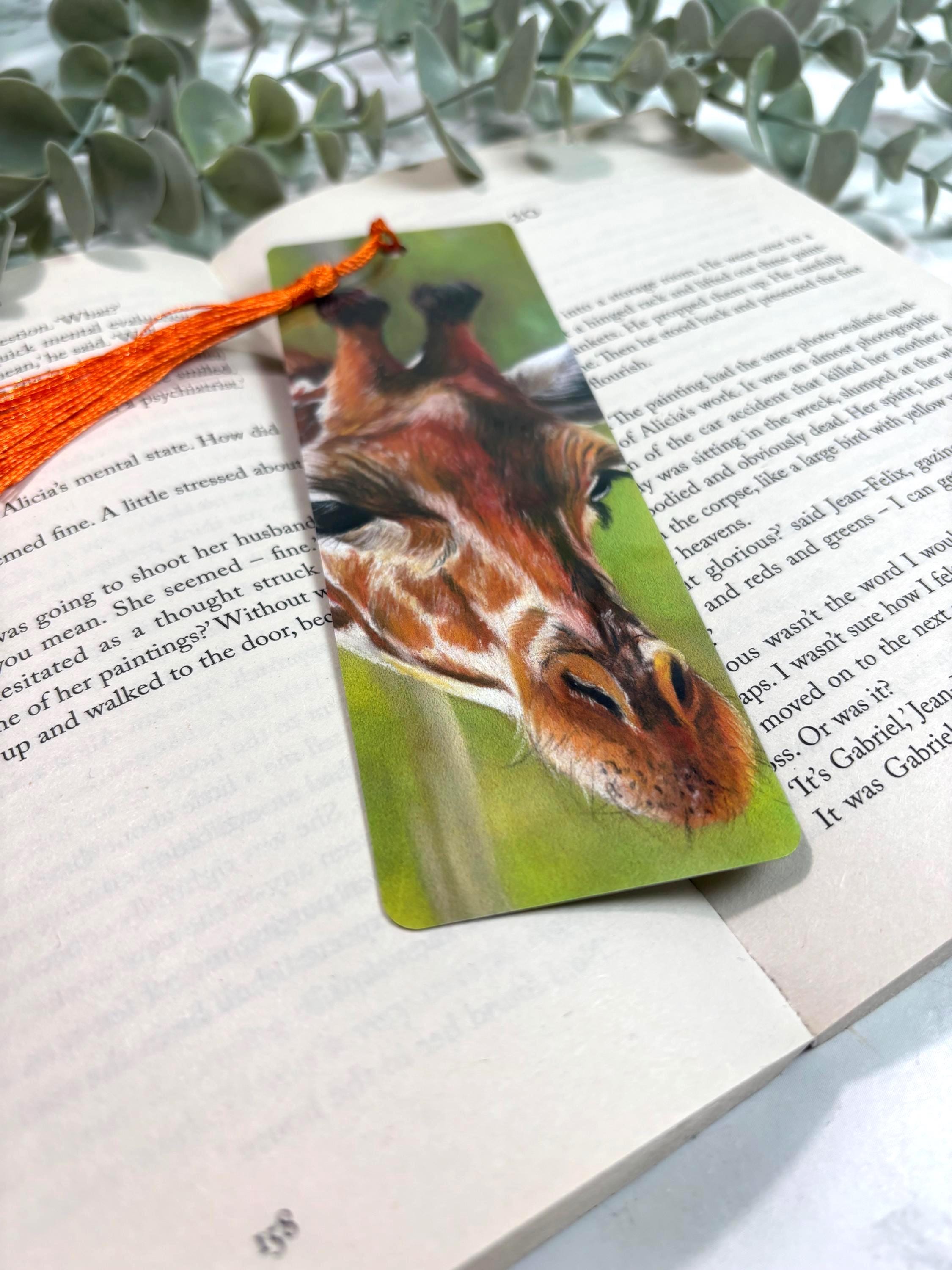 Giraffe Bookmark | Hand-Drawn Pastel Art Print | Laminated Double-Sided | Book Lover Gift