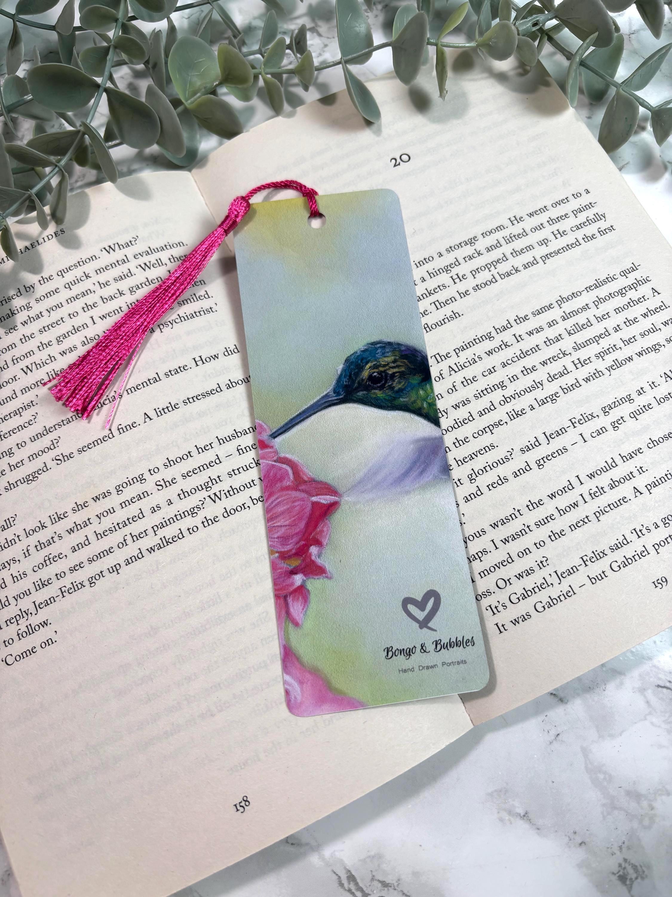 Hummingbird Bookmark | Hand-Drawn Pastel Art Print | Laminated Double-Sided | Book Lover Gift