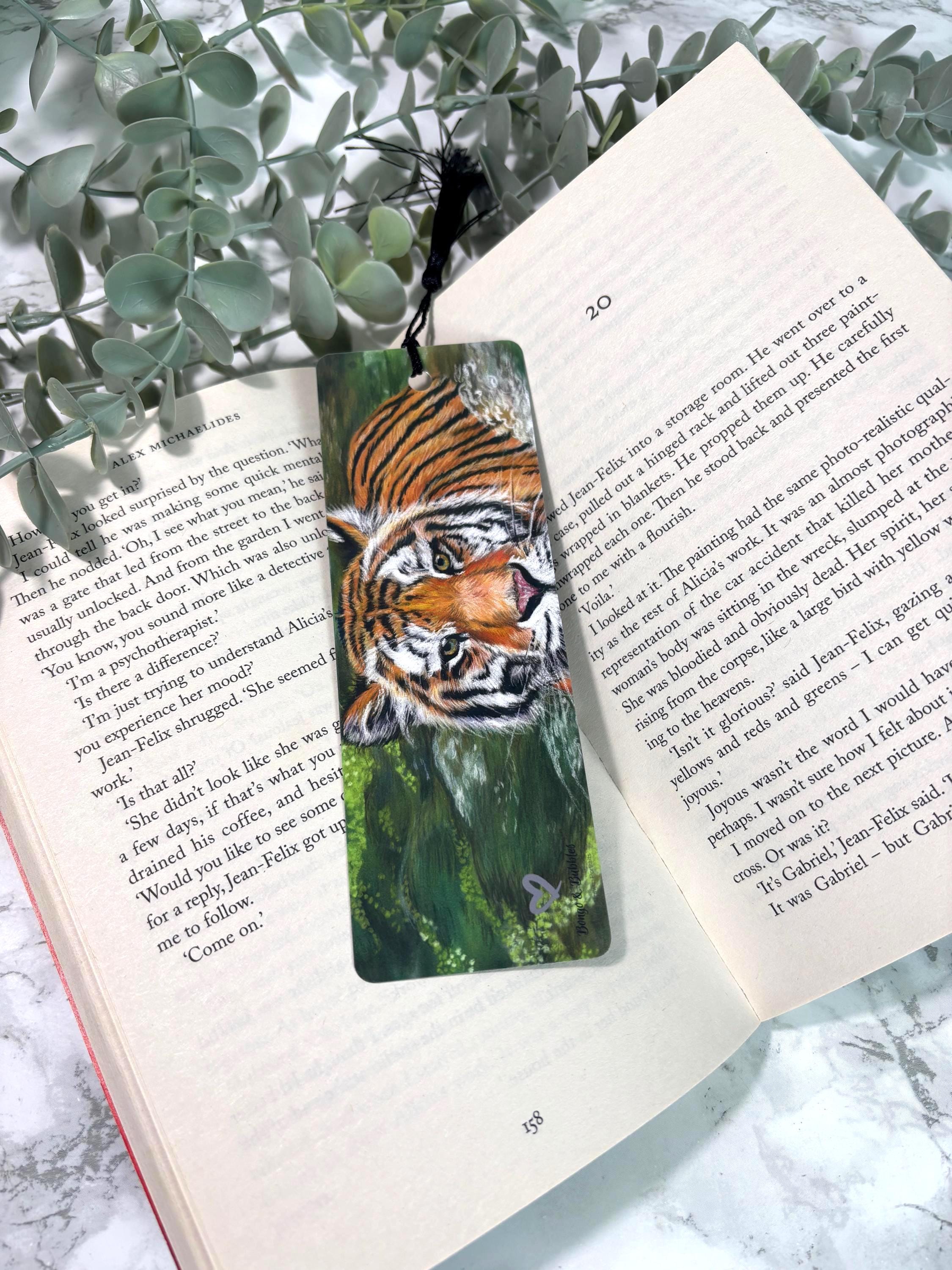 Tiger Bookmark | Hand-Drawn Pastel Art Print | Laminated Double-Sided | Book Lover Gift