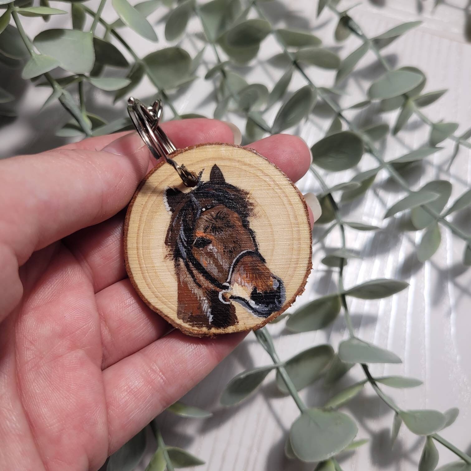 Personalised Pet Portrait Keyring | Hand-Painted Wooden Slice | Acrylic Miniature | Custom Pet Gift