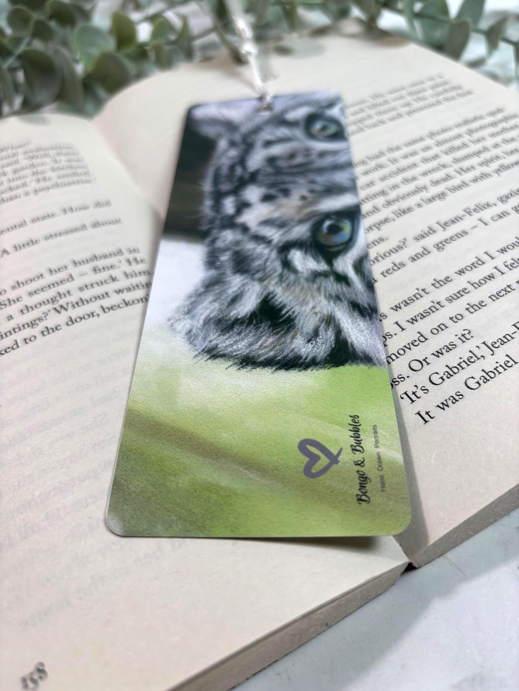 Snow Leopard Bookmark | Hand-Drawn Pastel Art Print | Laminated Double-Sided | Book Lover Gift