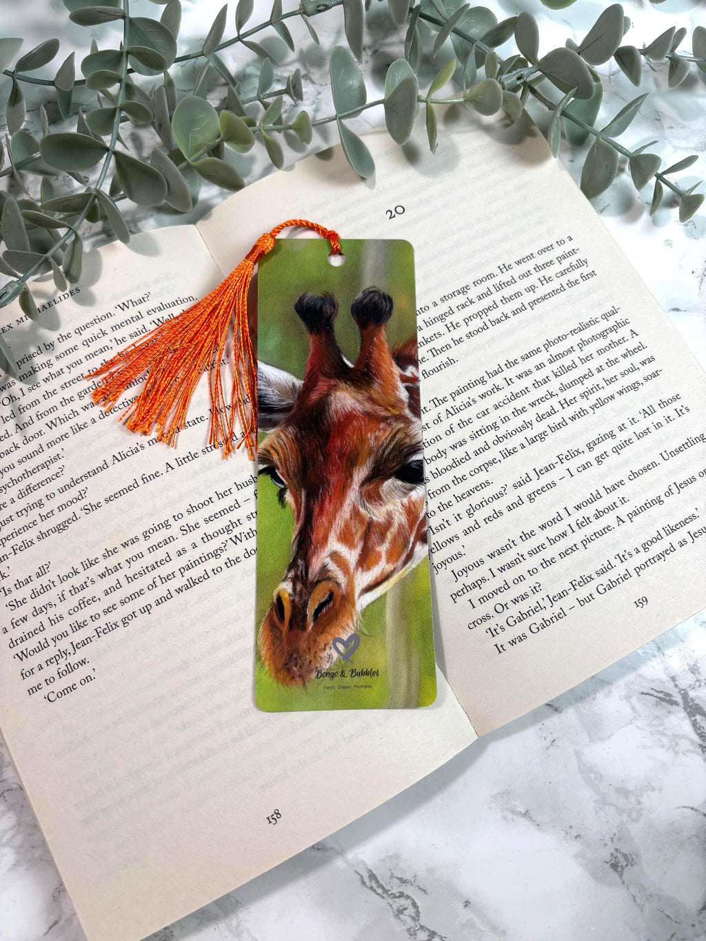 Giraffe Bookmark | Hand-Drawn Pastel Art Print | Laminated Double-Sided | Book Lover Gift