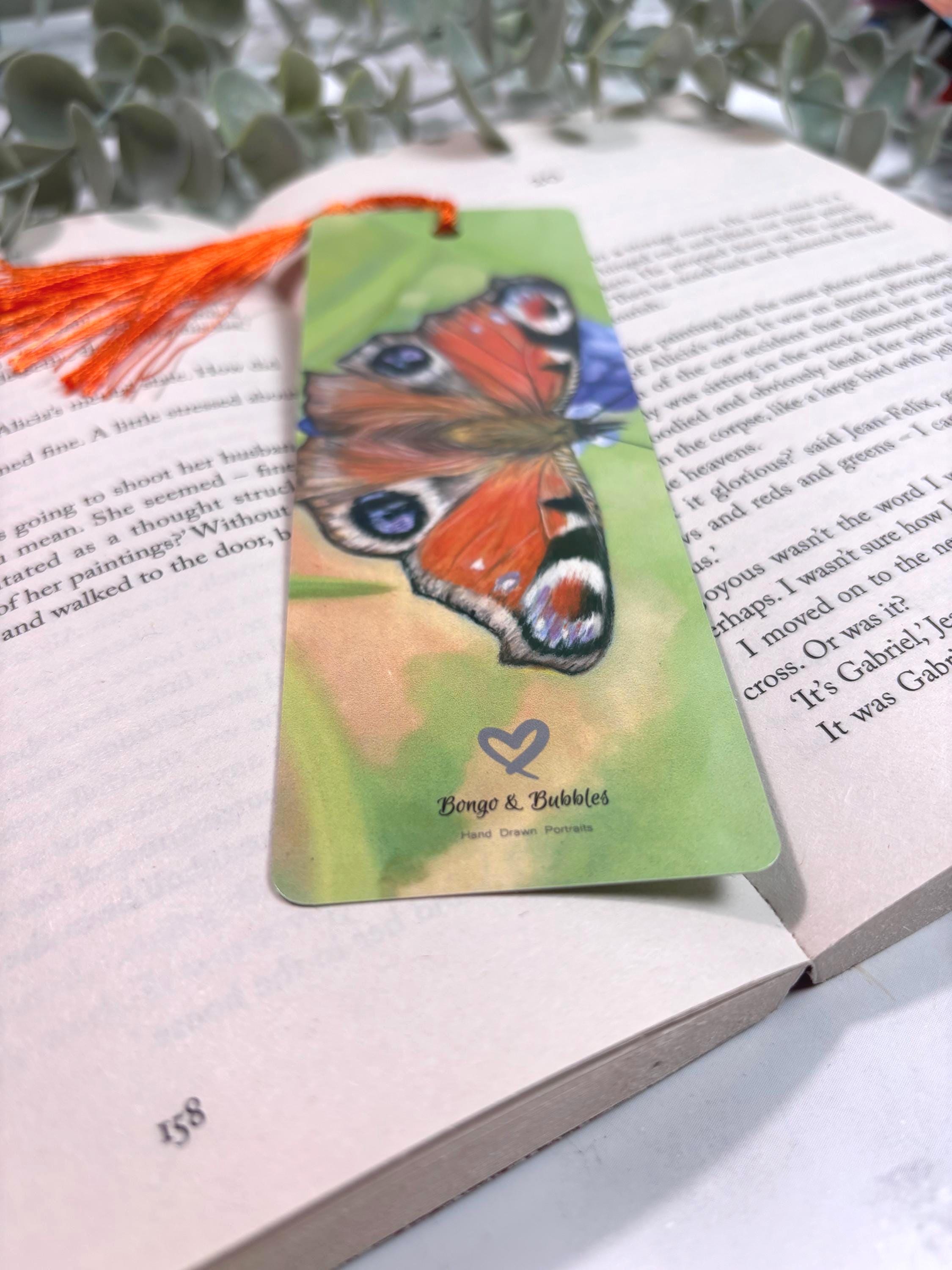 Peacock Butterfly Bookmark | Hand-Drawn Pastel Art Print | Laminated Double-Sided | Book Lover Gift