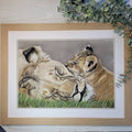 Lioness and cub original pastel drawing| Hand Drawn| Framed Artwork| African Animal Art