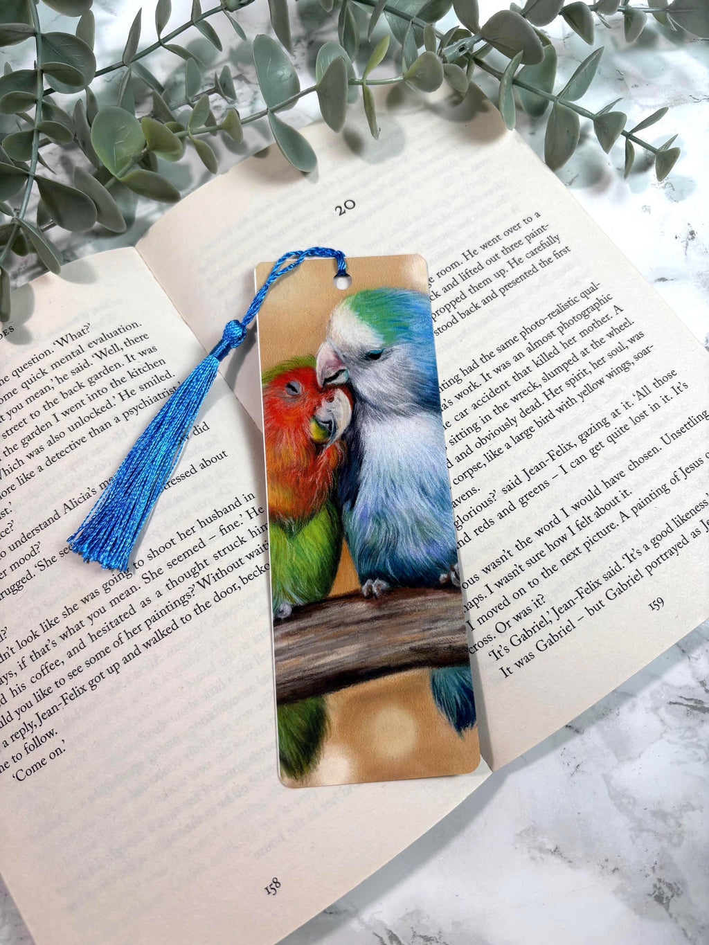 Lovebirds Bookmark | Hand-Drawn Pastel Art Print | Laminated Double-Sided | Bird Lover Gift