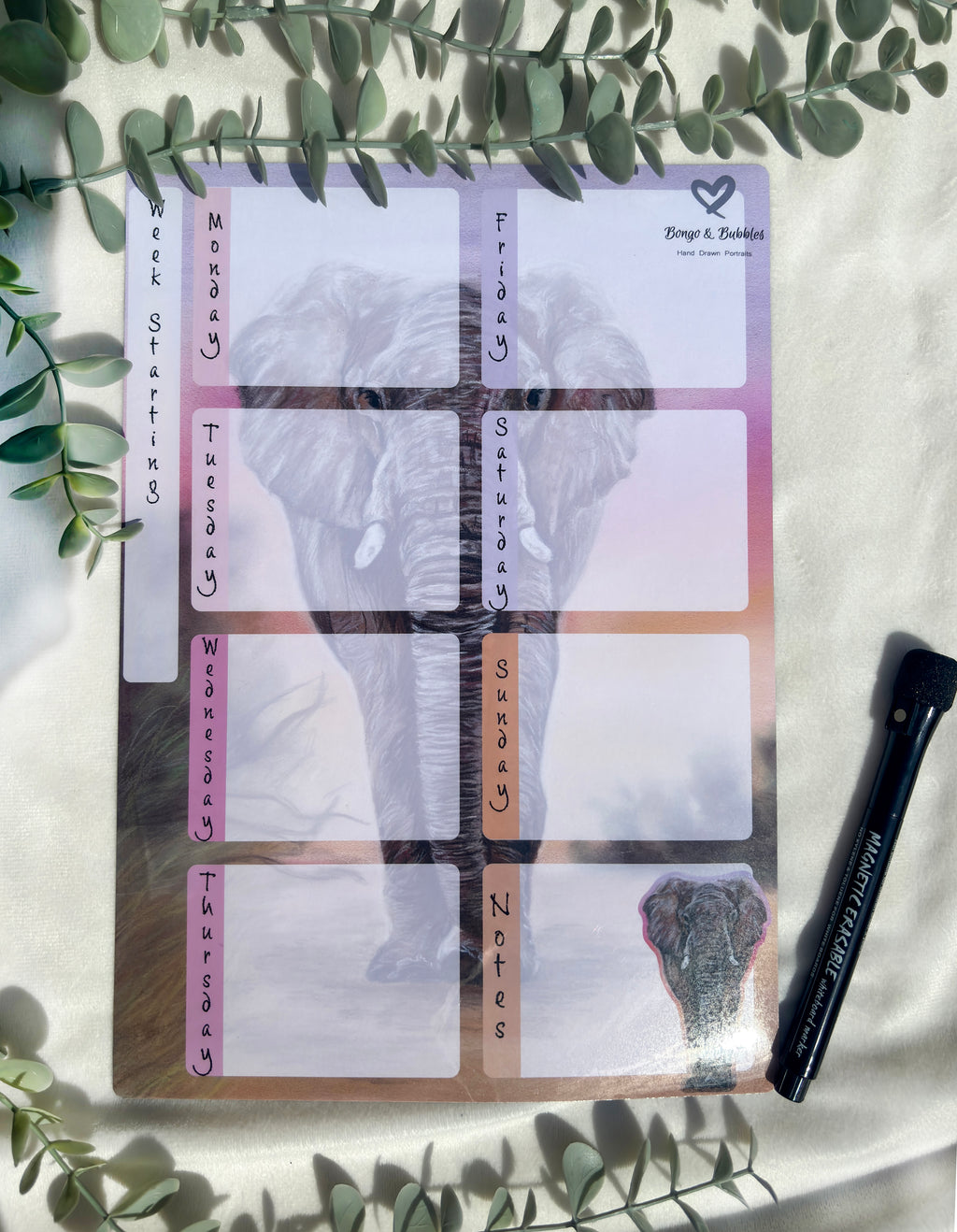 A4 Magnetic Weekly Planner Whiteboard – Elephant Fridge & Surface Organiser