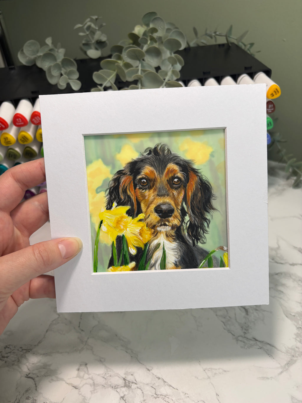 Hand Drawn Miniature Pet Portrait | Layered Coloured Pencil Commission