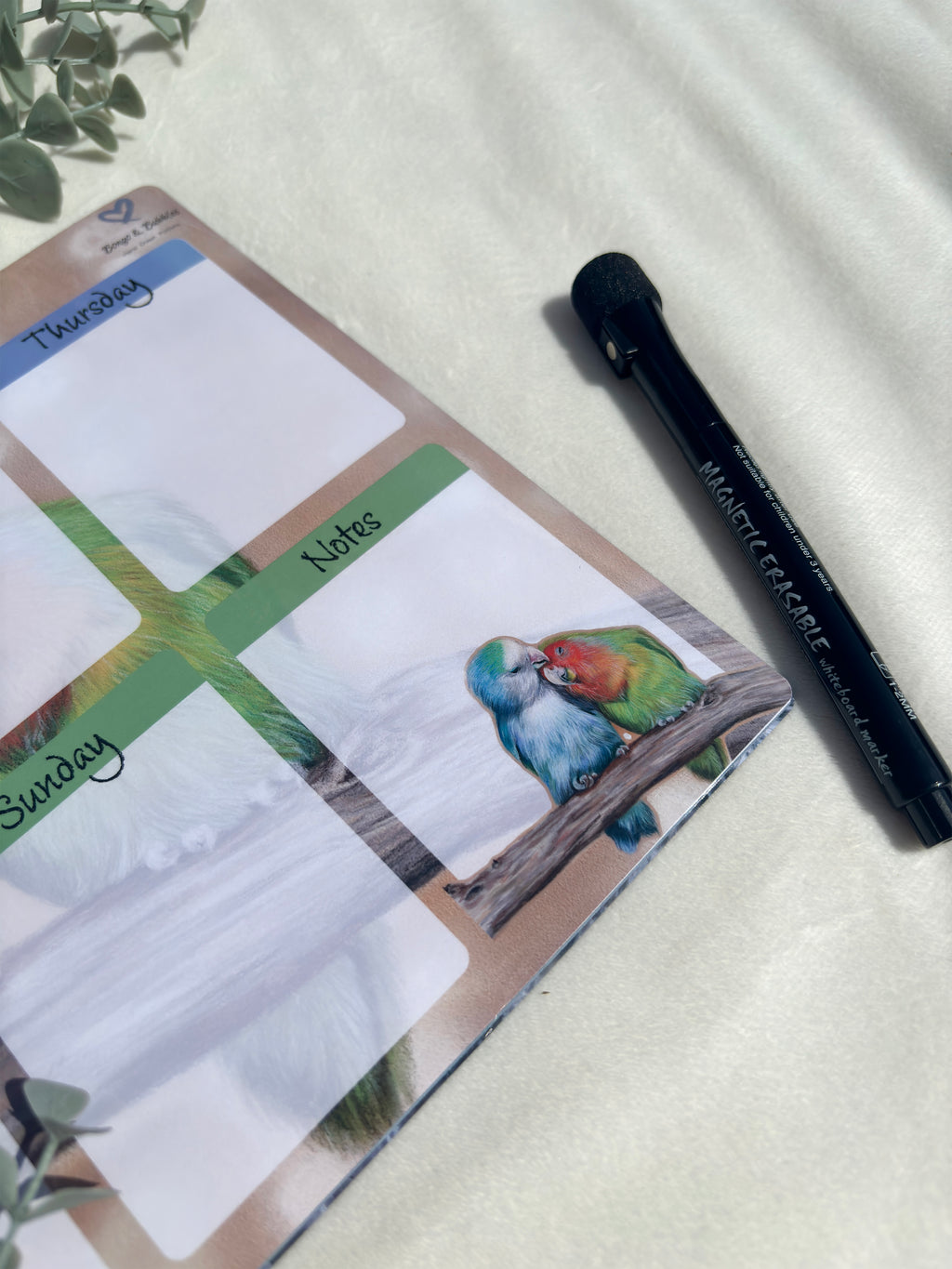 A4 Magnetic Weekly Planner Whiteboard – Lovebirds Fridge & Surface Organiser