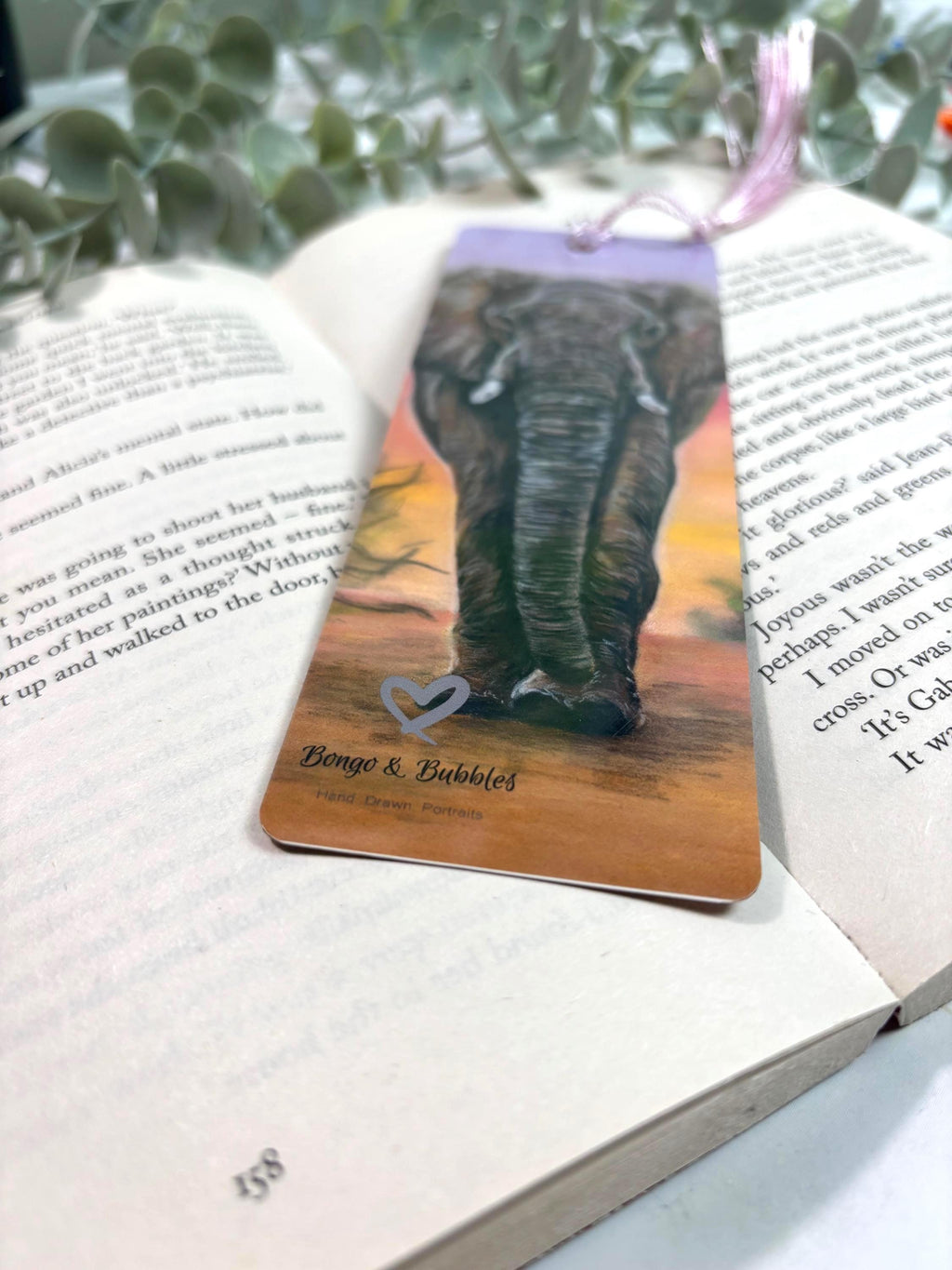 Elephant Bookmark | Hand-Drawn Pastel Art Print | Laminated Double-Sided | Book Lover Gift