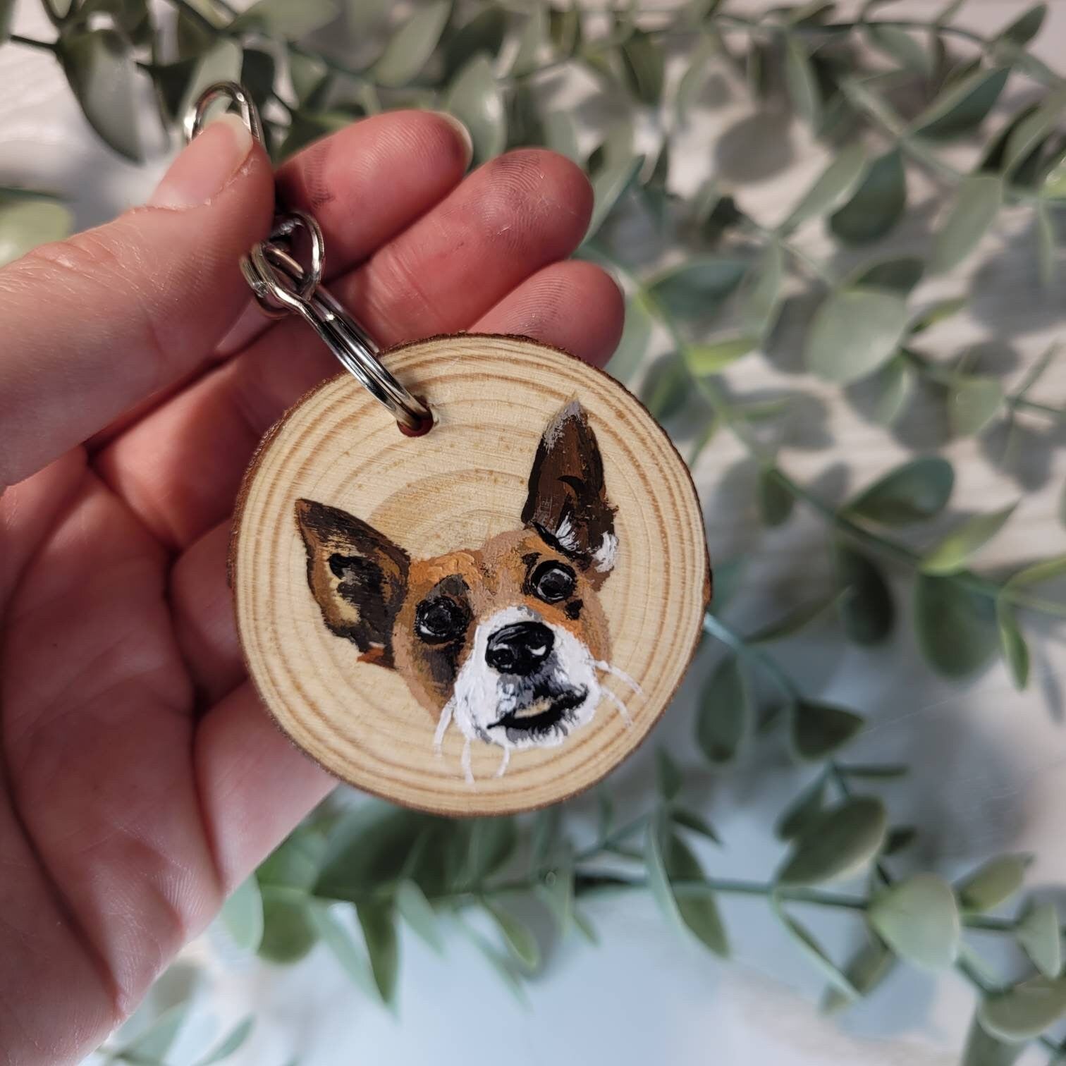 Personalised Pet Portrait Keyring | Hand-Painted Wooden Slice | Acrylic Miniature | Custom Pet Gift