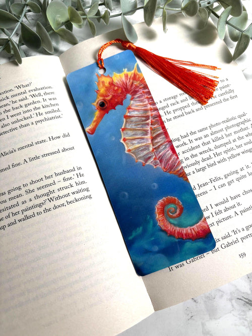 Hand Drawn Seahorse Bookmark | Pastel Sea Life Art Print | Laminated Double-Sided