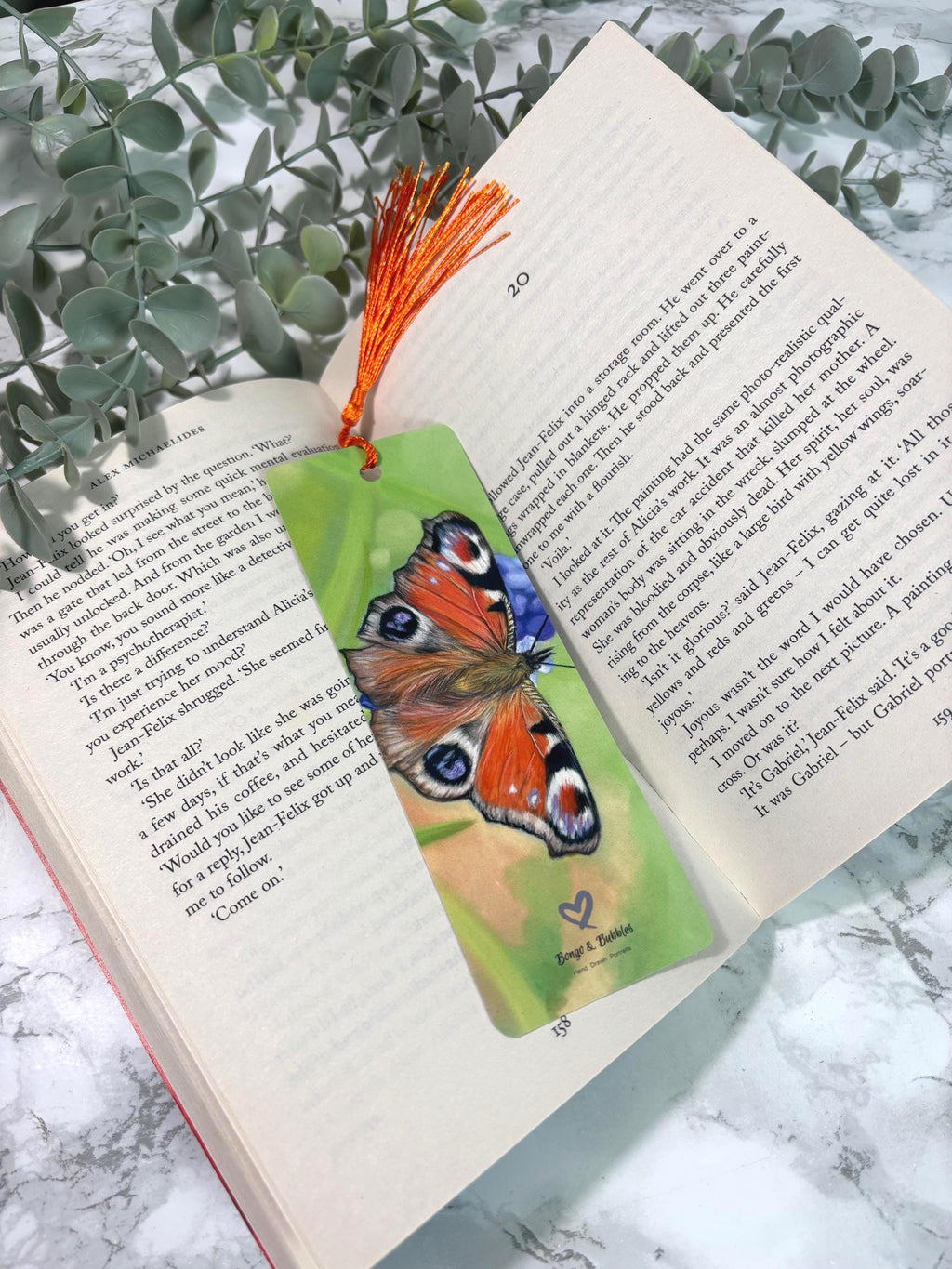 Peacock Butterfly Bookmark | Hand-Drawn Pastel Art Print | Laminated Double-Sided | Book Lover Gift