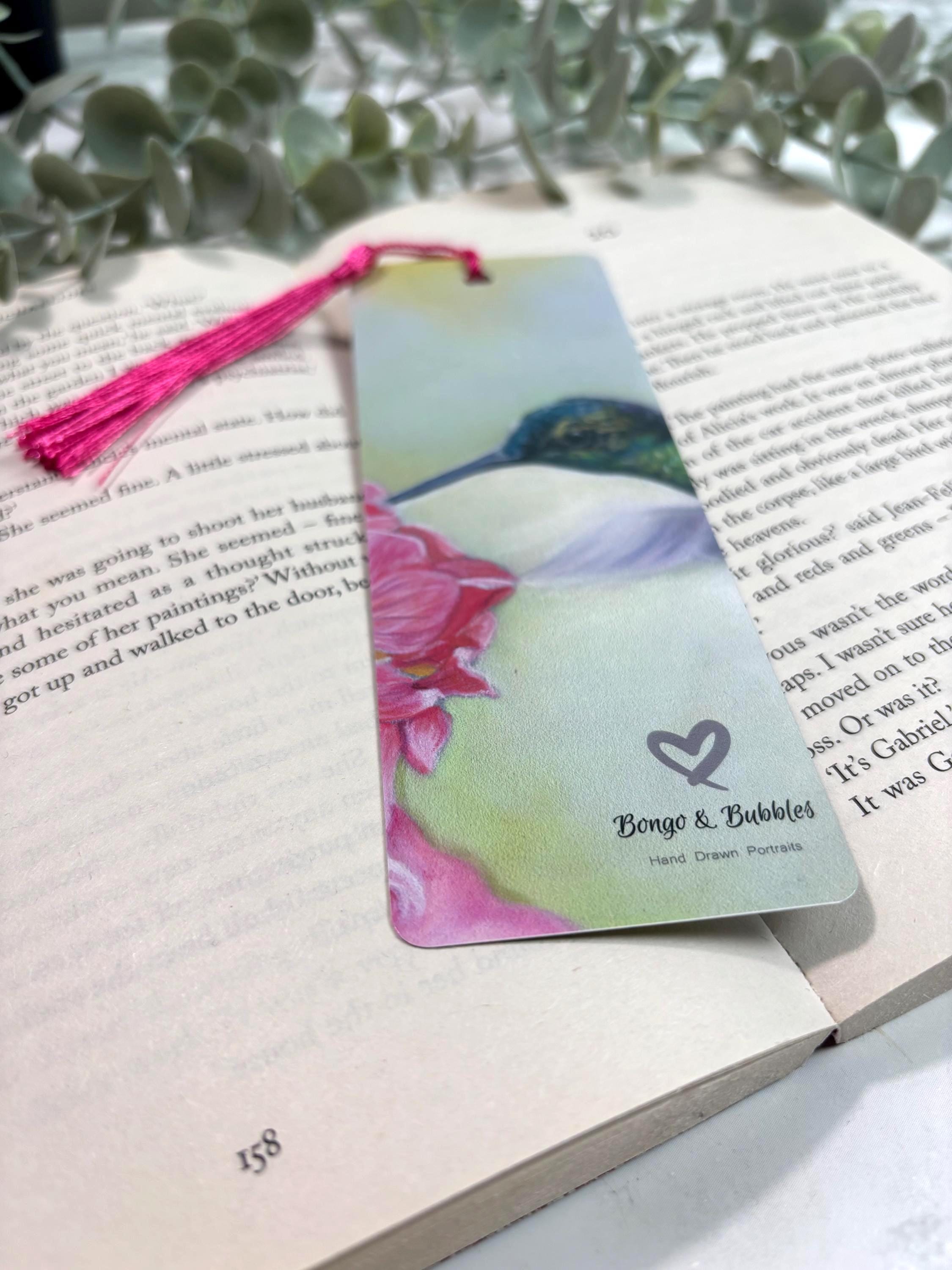 Hummingbird Bookmark | Hand-Drawn Pastel Art Print | Laminated Double-Sided | Book Lover Gift