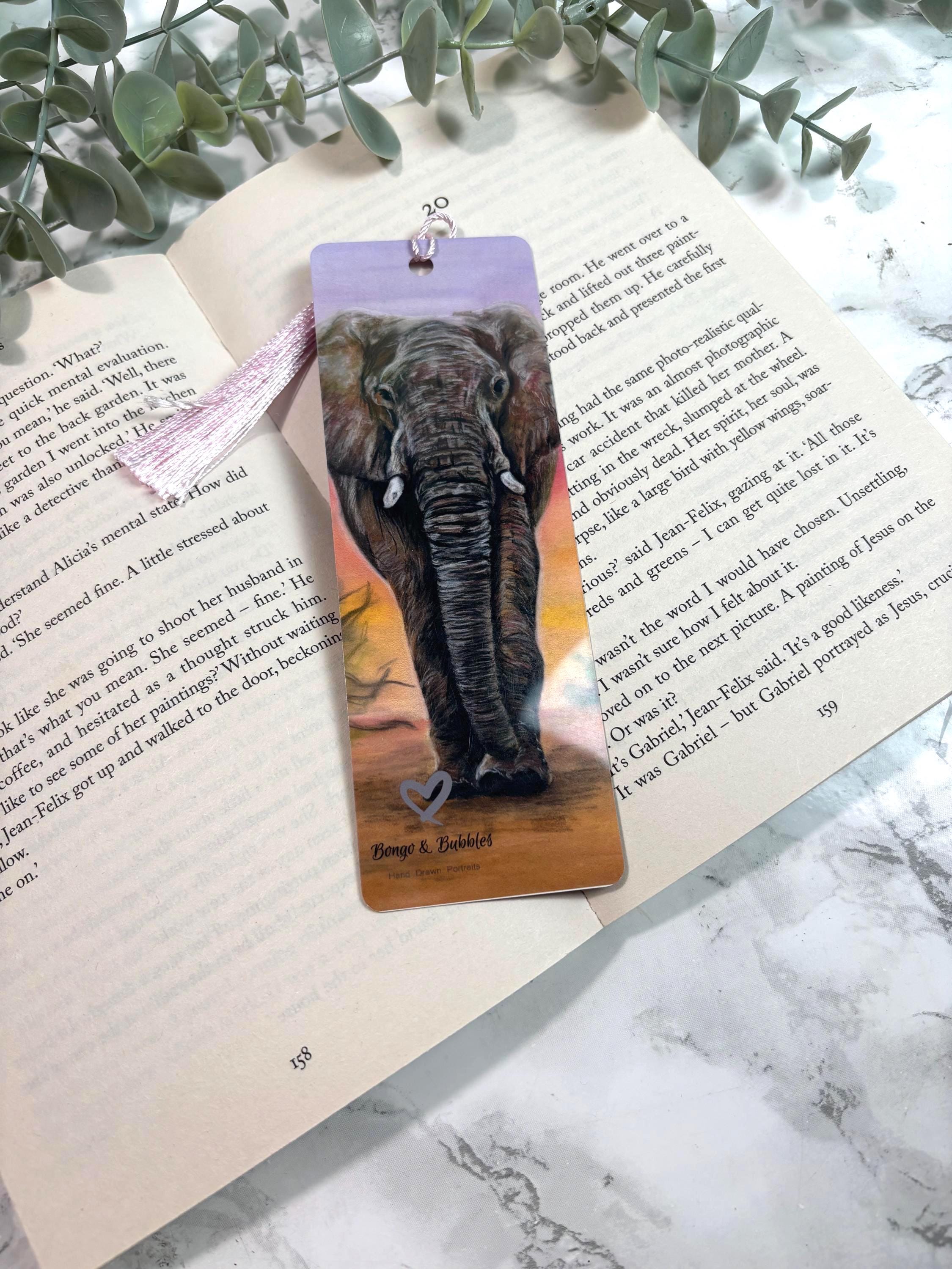 Elephant Bookmark | Hand-Drawn Pastel Art Print | Laminated Double-Sided | Book Lover Gift
