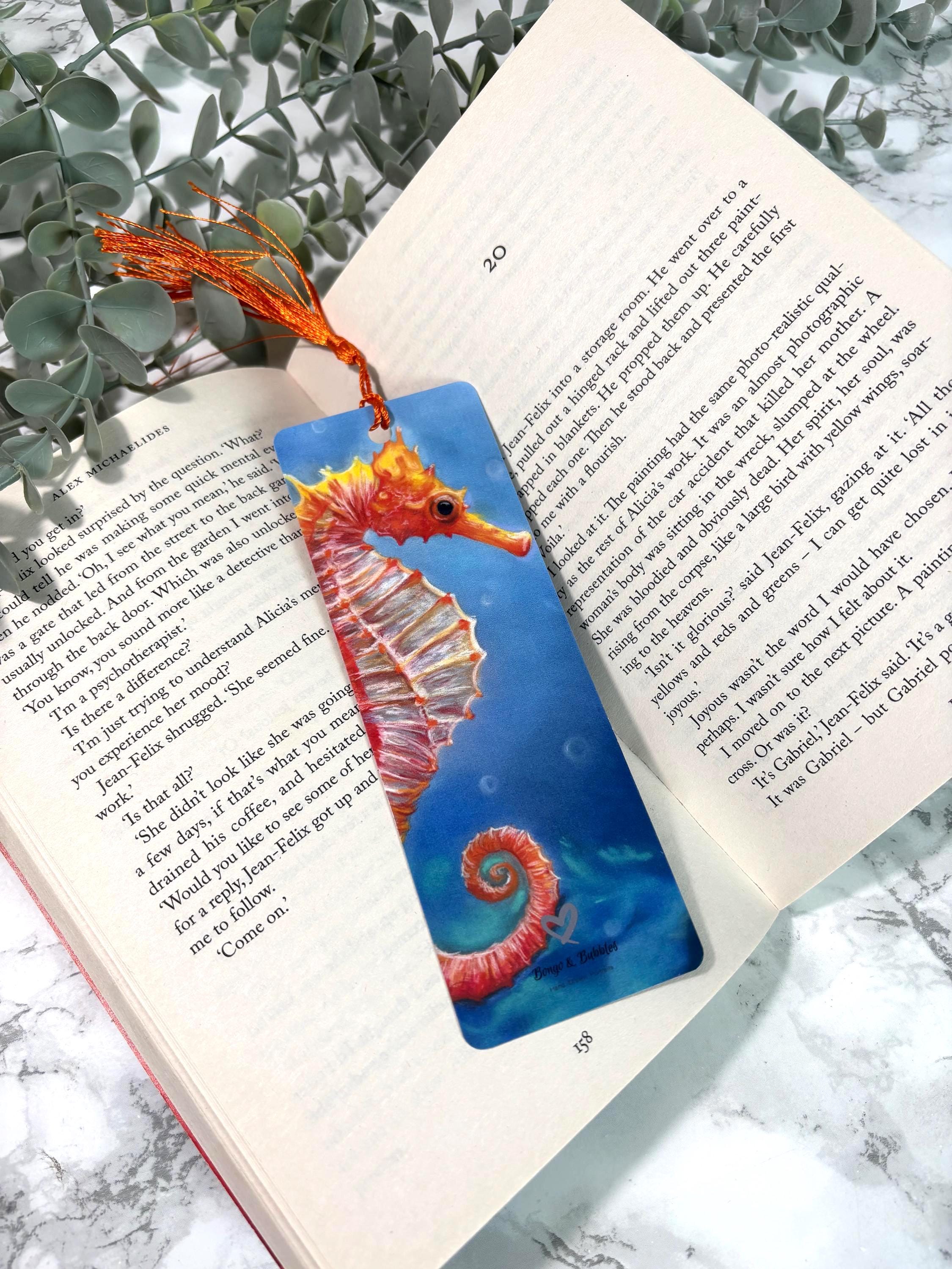 Hand Drawn Seahorse Bookmark | Pastel Sea Life Art Print | Laminated Double-Sided