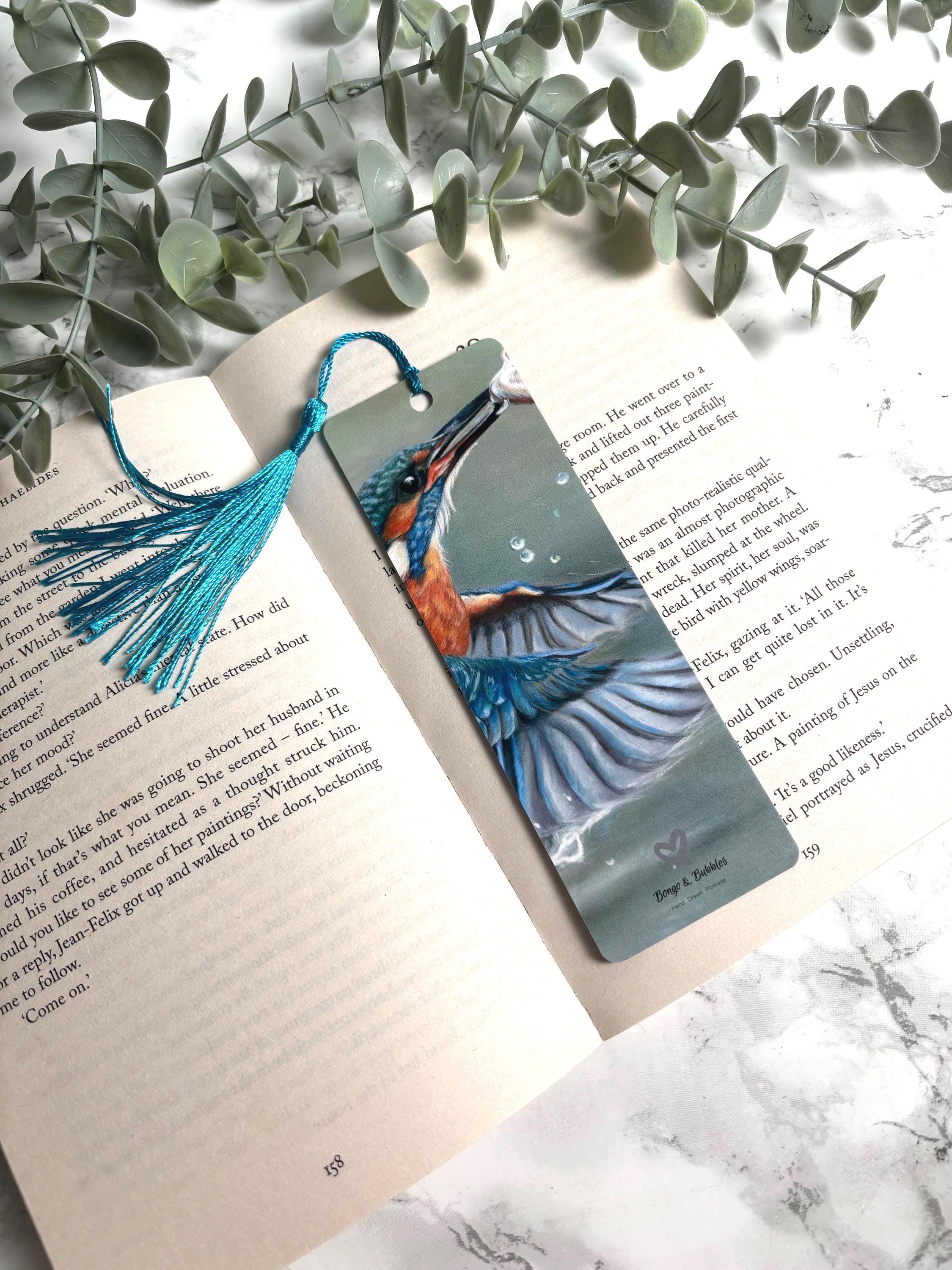 Kingfisher Bookmark | Hand-Drawn Pastel Art Print | Laminated Double-Sided | Bird Lover Gift
