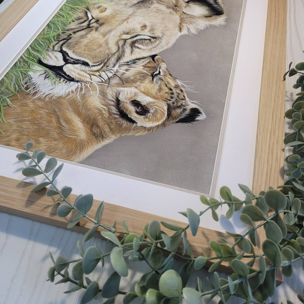 Lioness and cub original pastel drawing| Hand Drawn| Framed Artwork| African Animal Art
