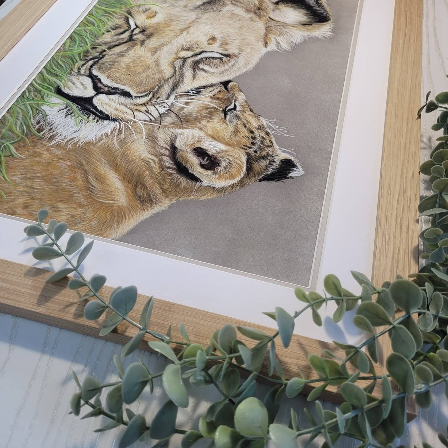 Lioness and cub original pastel drawing| Hand Drawn| Framed Artwork| African Animal Art