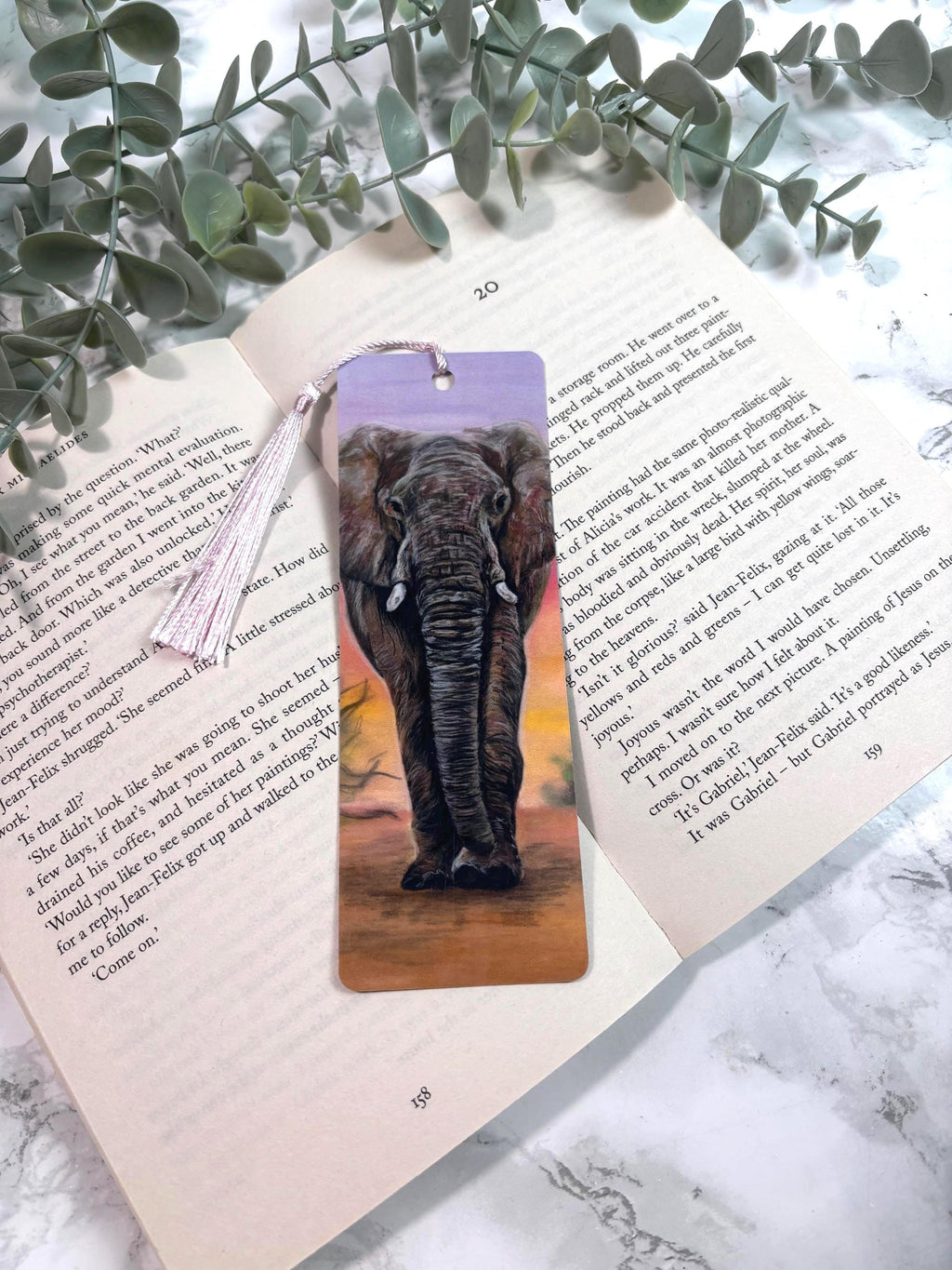 Elephant Bookmark | Hand-Drawn Pastel Art Print | Laminated Double-Sided | Book Lover Gift