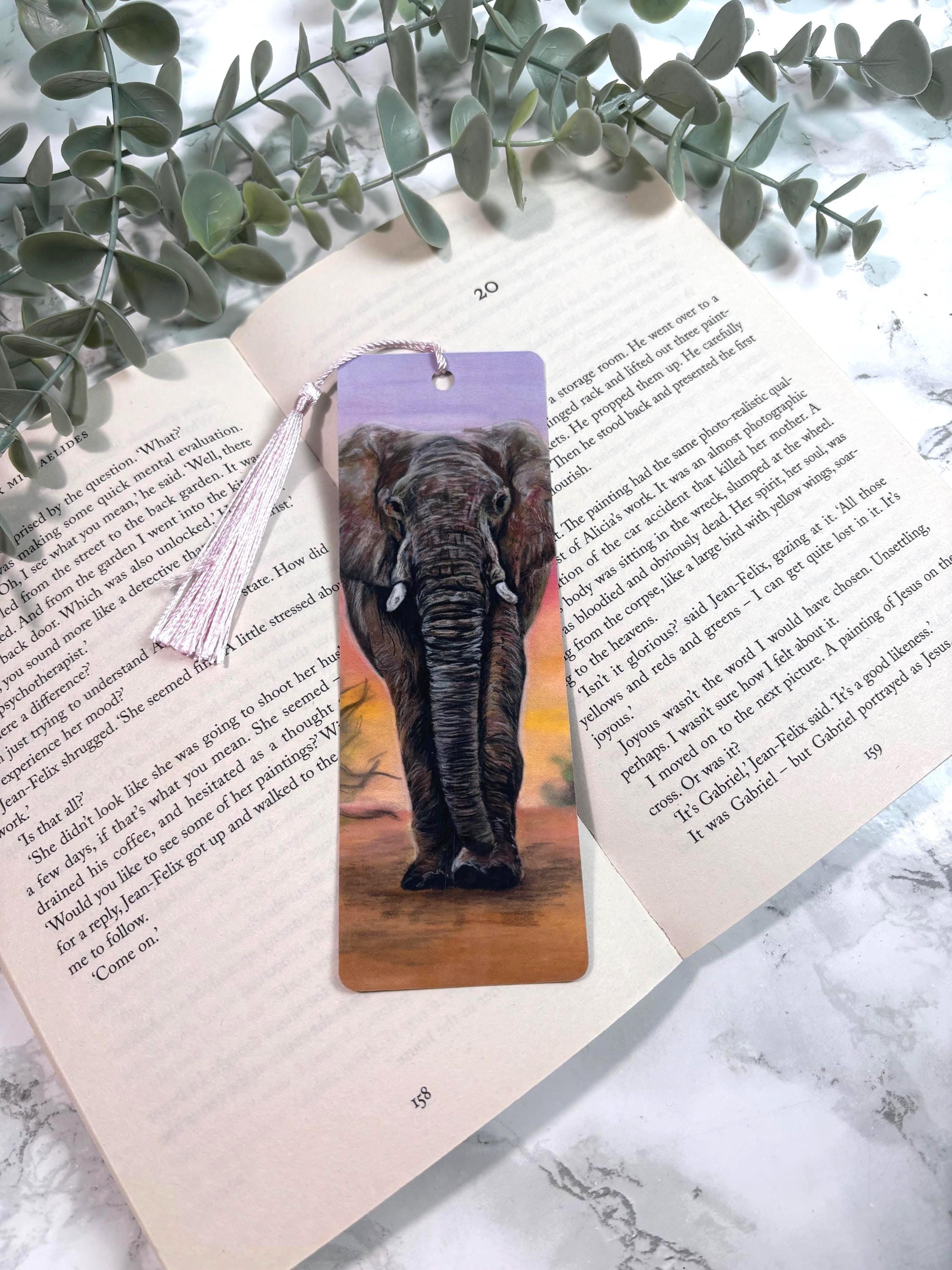 Elephant Bookmark | Hand-Drawn Pastel Art Print | Laminated Double-Sided | Book Lover Gift