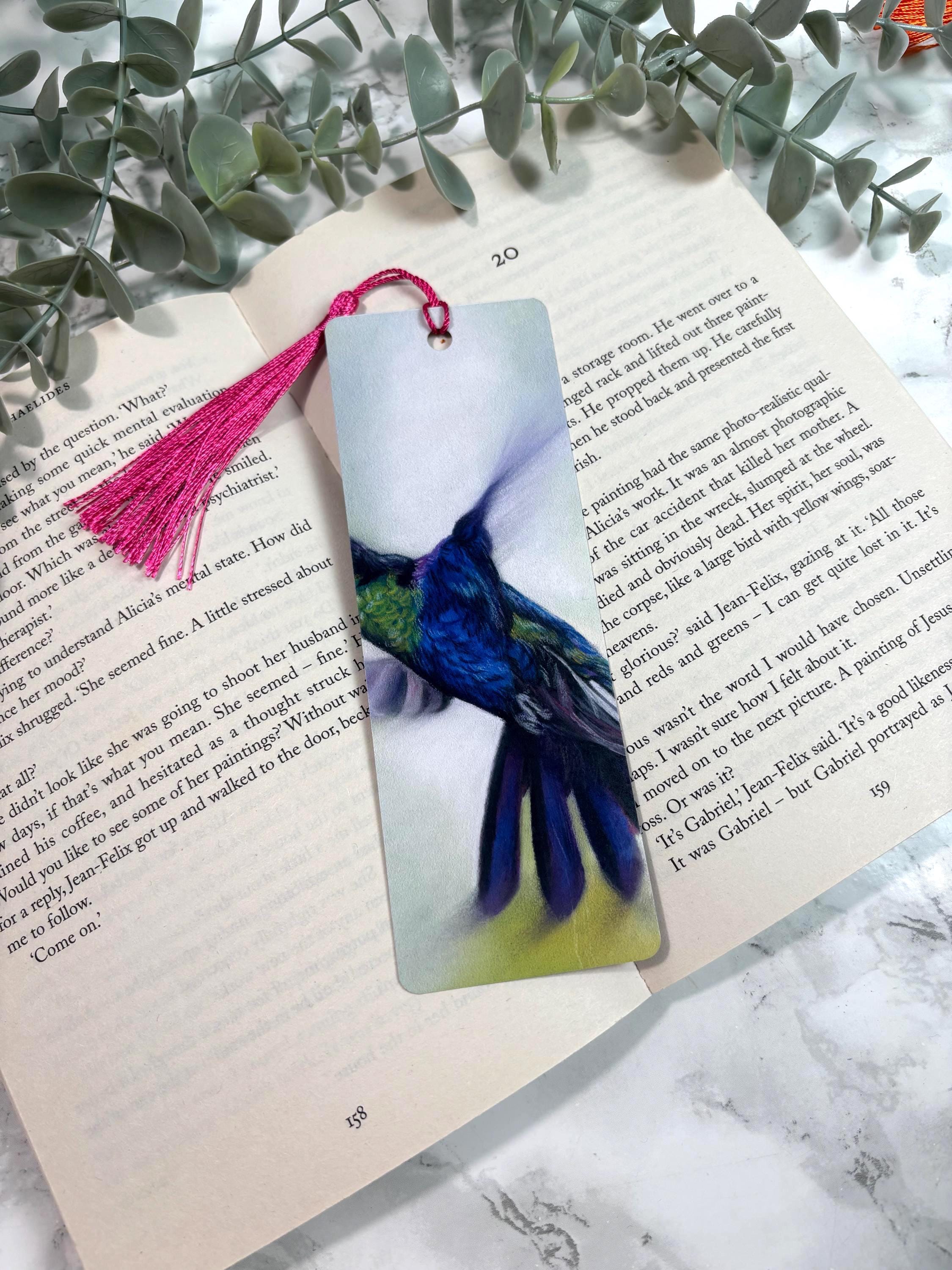 Hummingbird Bookmark | Hand-Drawn Pastel Art Print | Laminated Double-Sided | Book Lover Gift