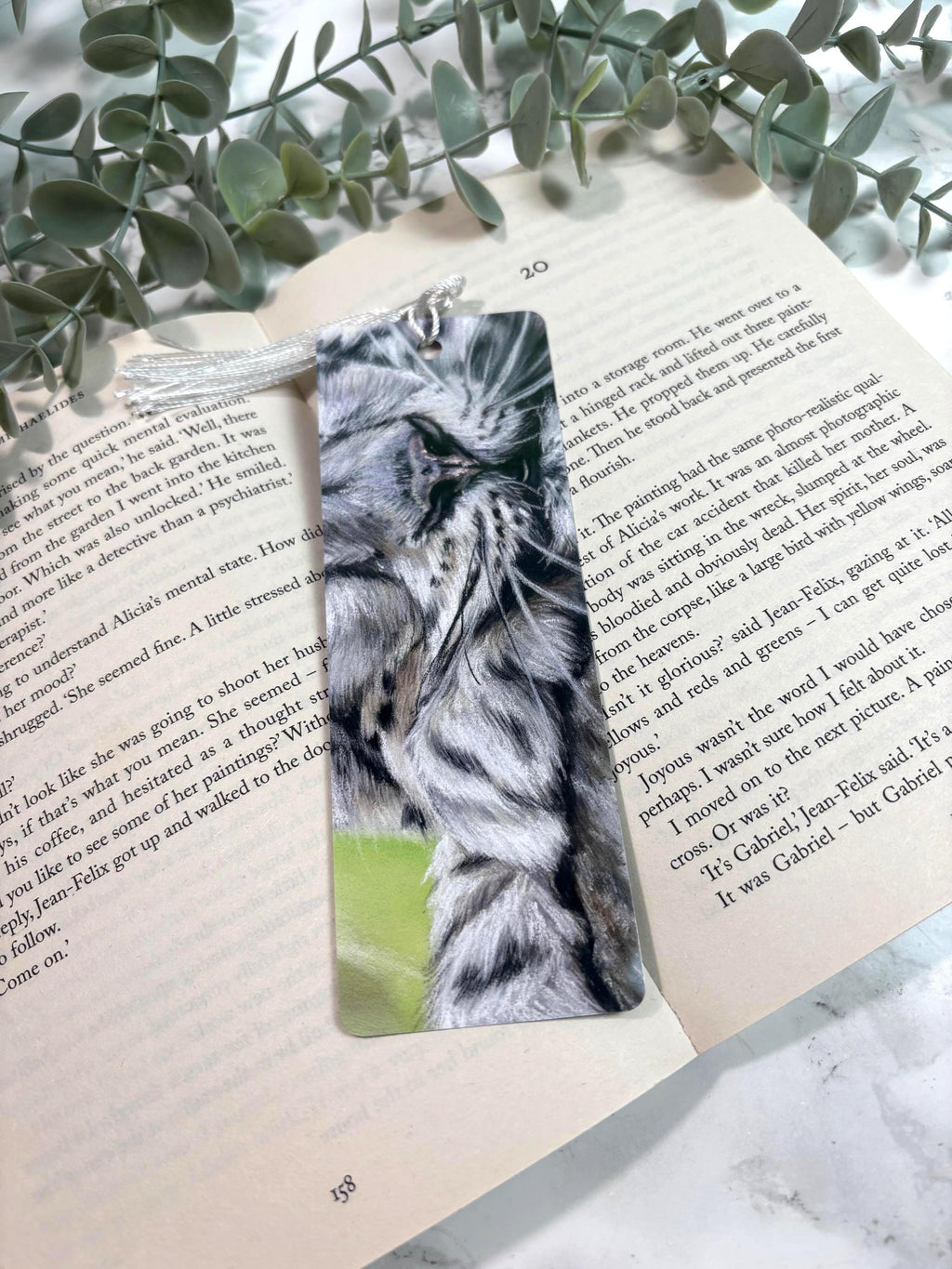 Snow Leopard Bookmark | Hand-Drawn Pastel Art Print | Laminated Double-Sided | Book Lover Gift