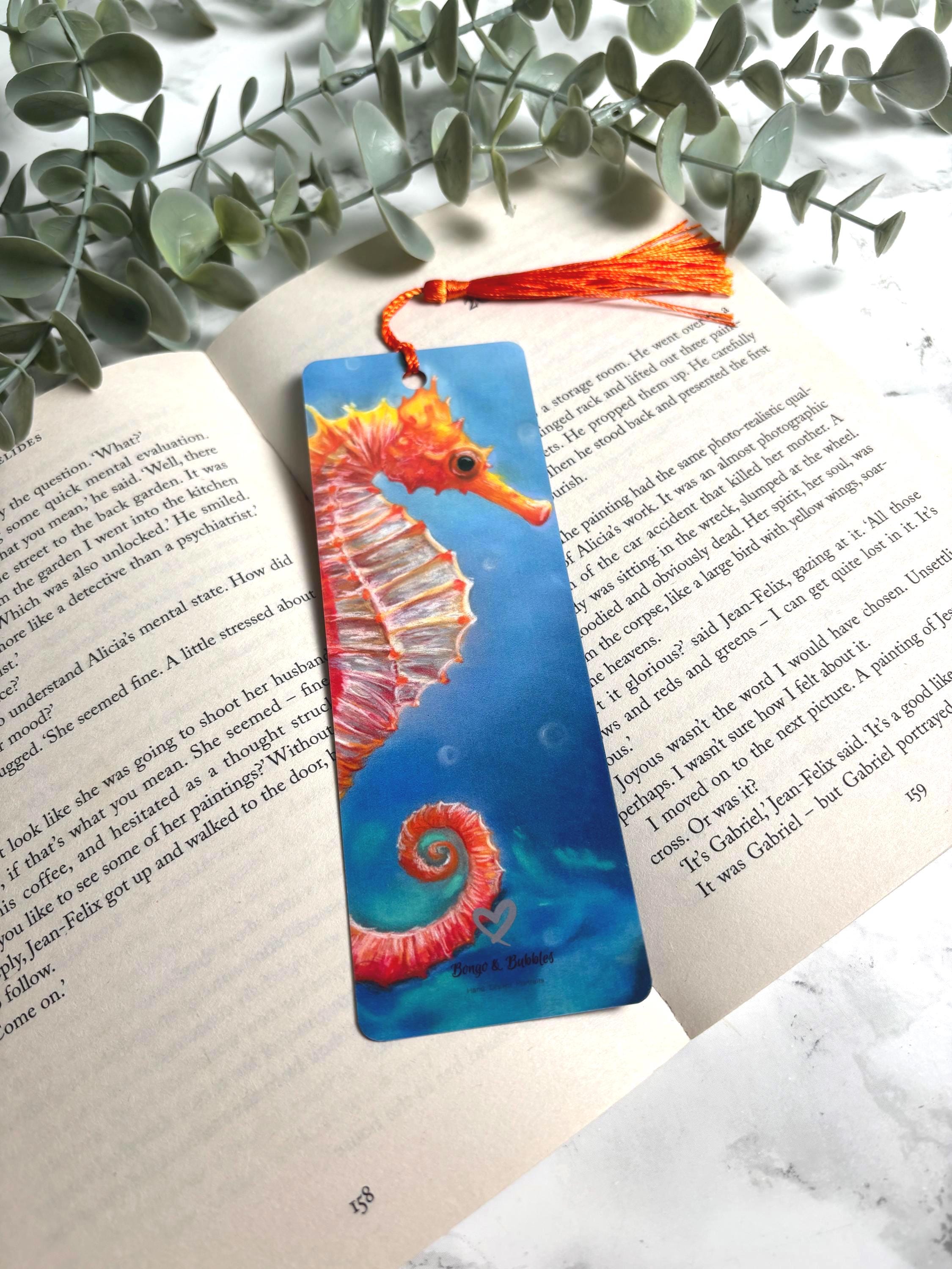Hand Drawn Seahorse Bookmark | Pastel Sea Life Art Print | Laminated Double-Sided