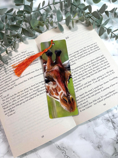 Giraffe Bookmark | Hand-Drawn Pastel Art Print | Laminated Double-Sided | Book Lover Gift