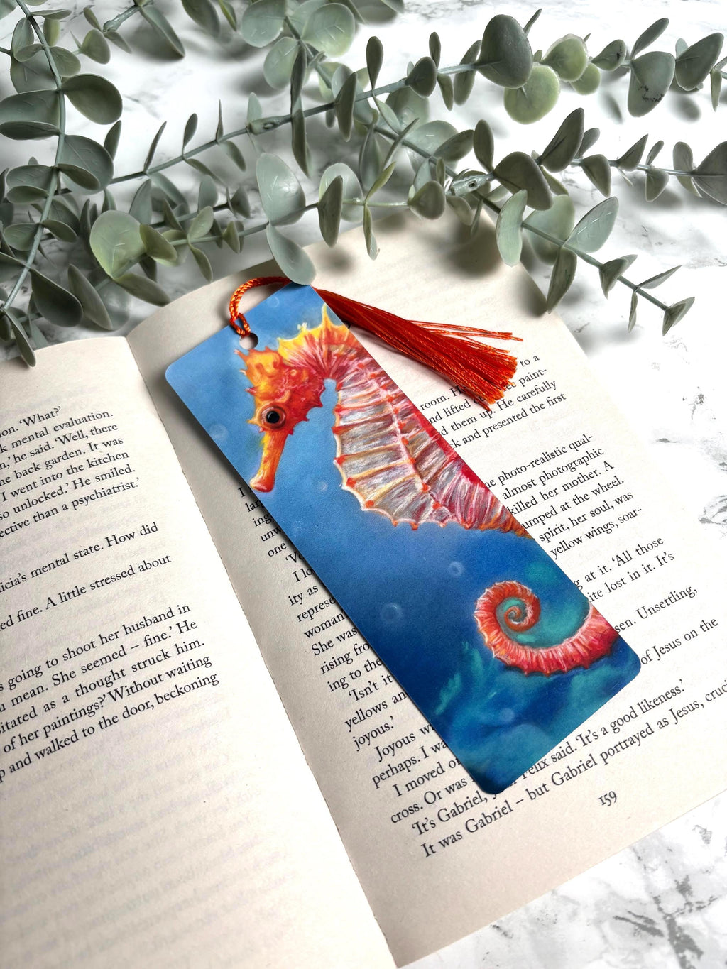 Hand Drawn Seahorse Bookmark | Pastel Sea Life Art Print | Laminated Double-Sided
