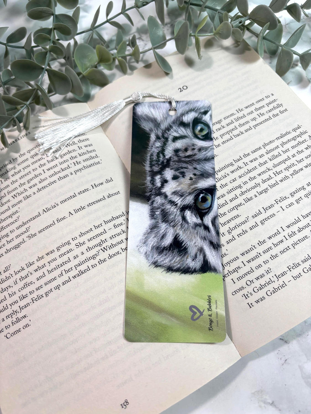 Snow Leopard Bookmark | Hand-Drawn Pastel Art Print | Laminated Double-Sided | Book Lover Gift