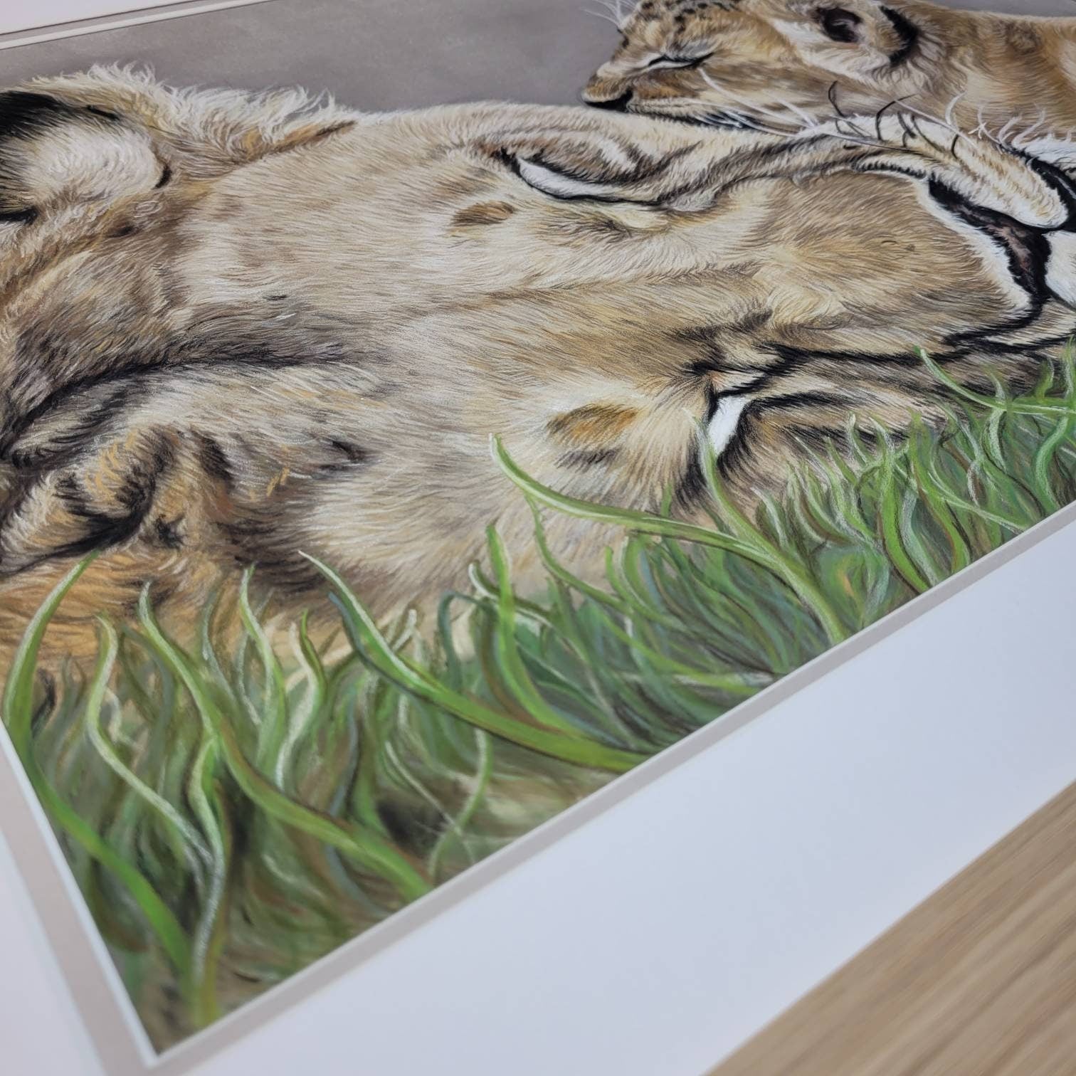 Lioness and cub original pastel drawing| Hand Drawn| Framed Artwork| African Animal Art