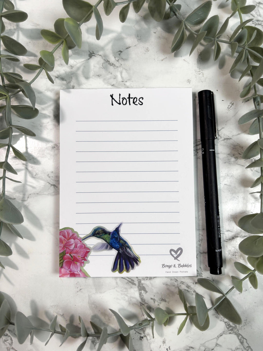 Hummingbird Notepad | Magnetic Lined Paper, Pastel Art