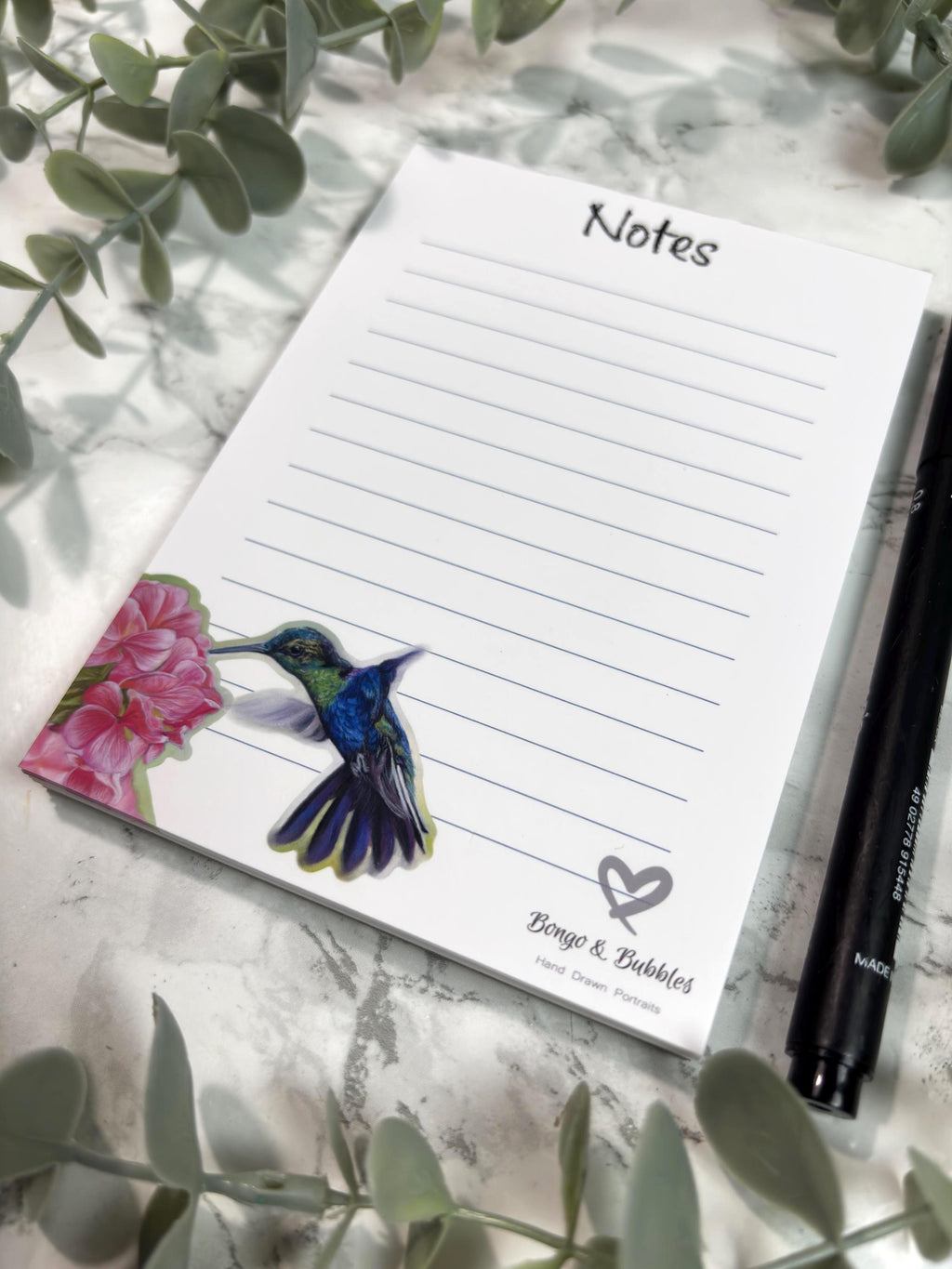 Hummingbird Notepad | Magnetic Lined Paper, Pastel Art