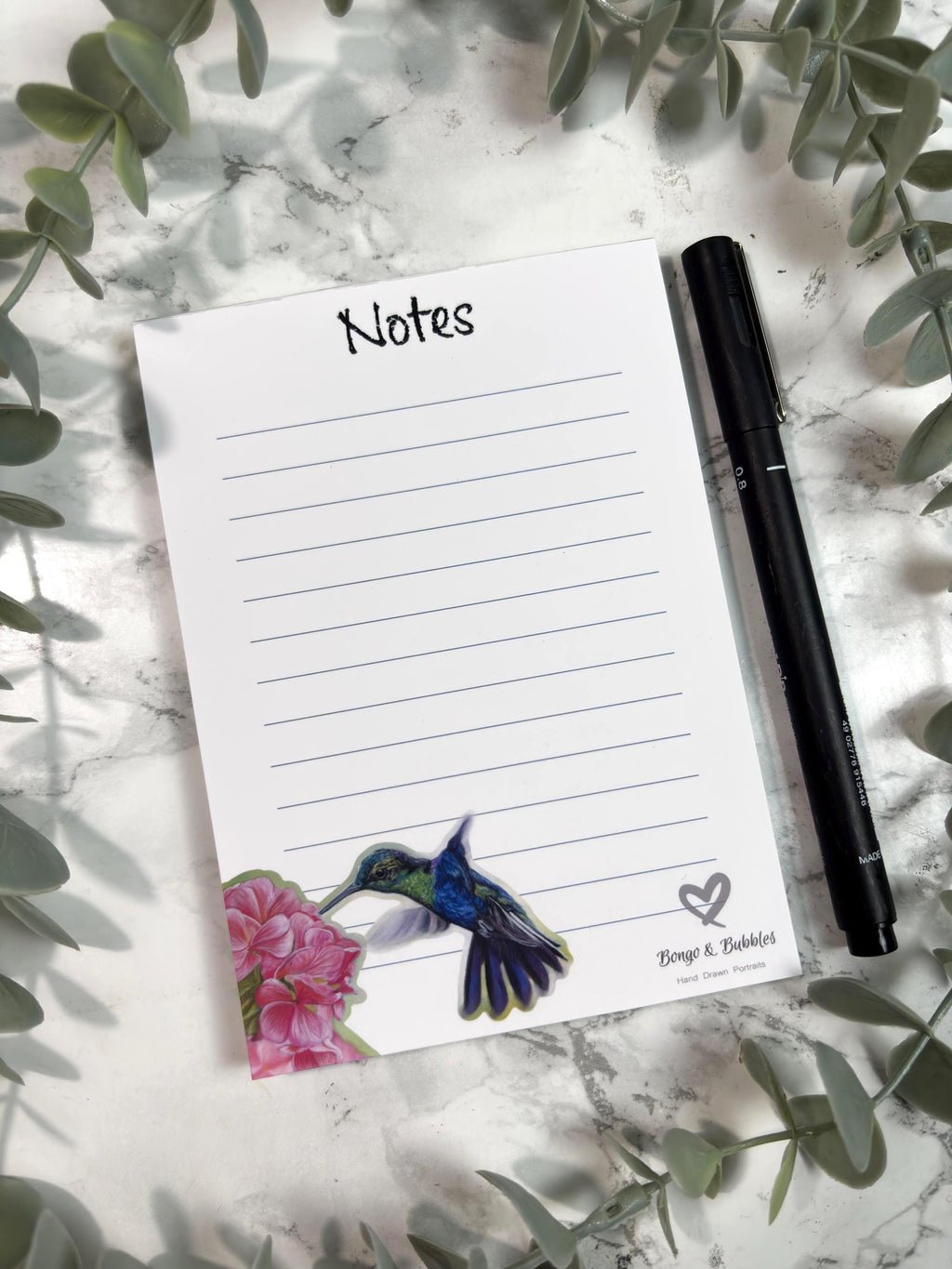 Hummingbird Notepad | Magnetic Lined Paper, Pastel Art