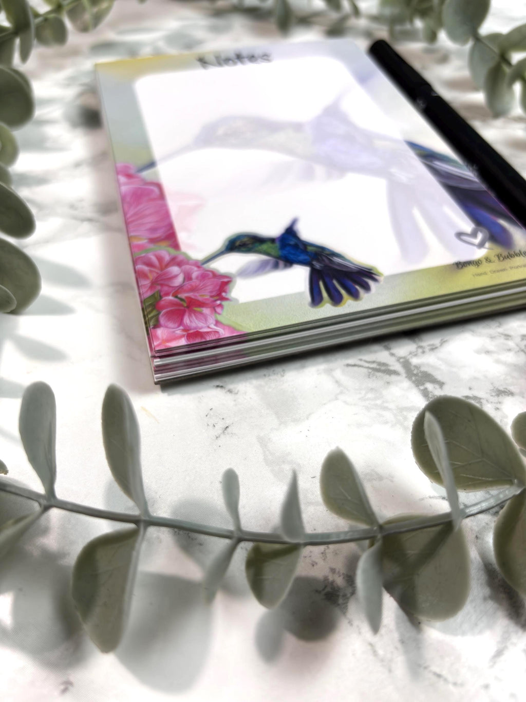 Hummingbird plain magnetic notepad| Plain notes paper pad| Pastel Portrait Design| Bird Stationary|