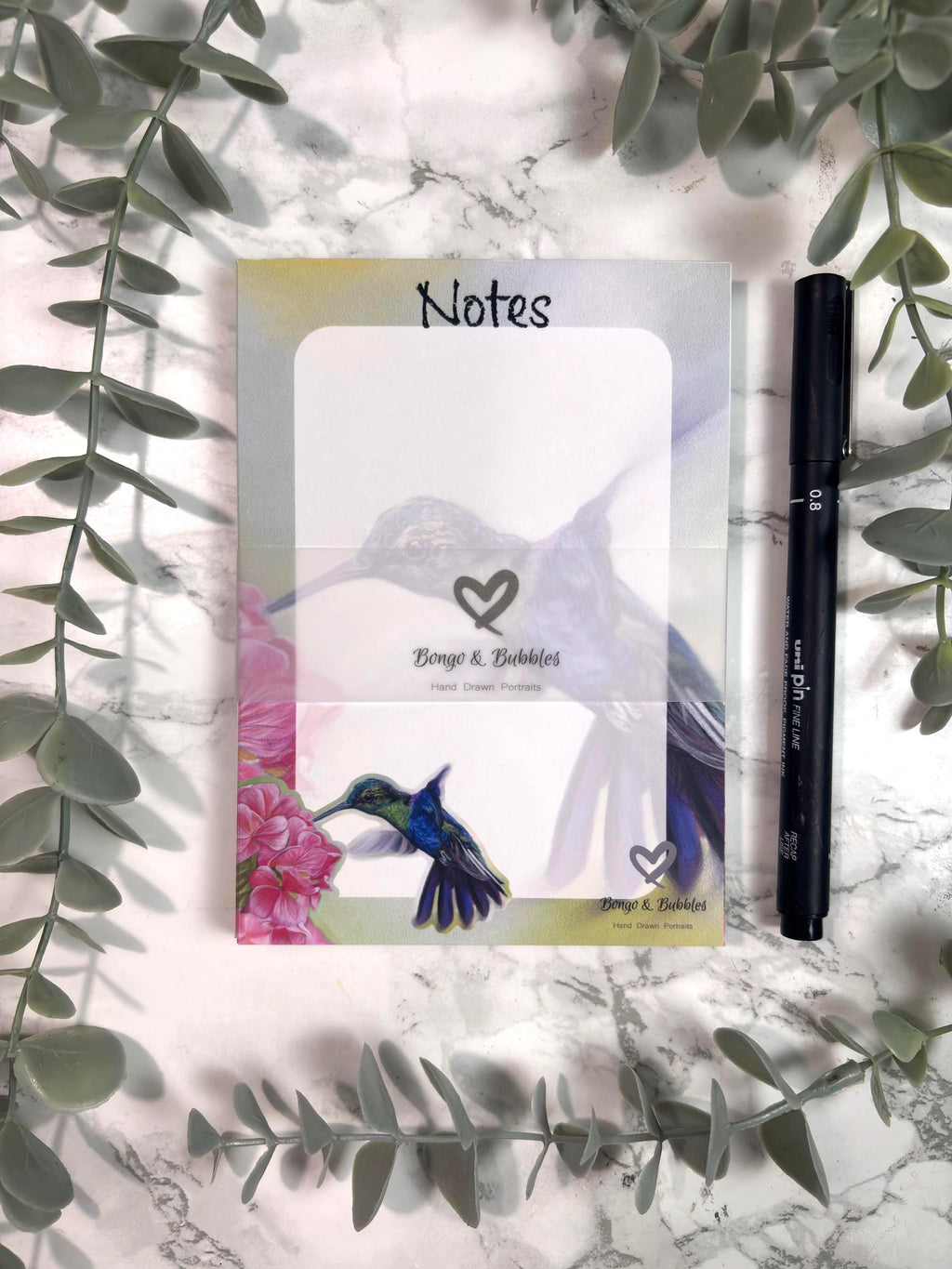 Hummingbird plain magnetic notepad| Plain notes paper pad| Pastel Portrait Design| Bird Stationary|
