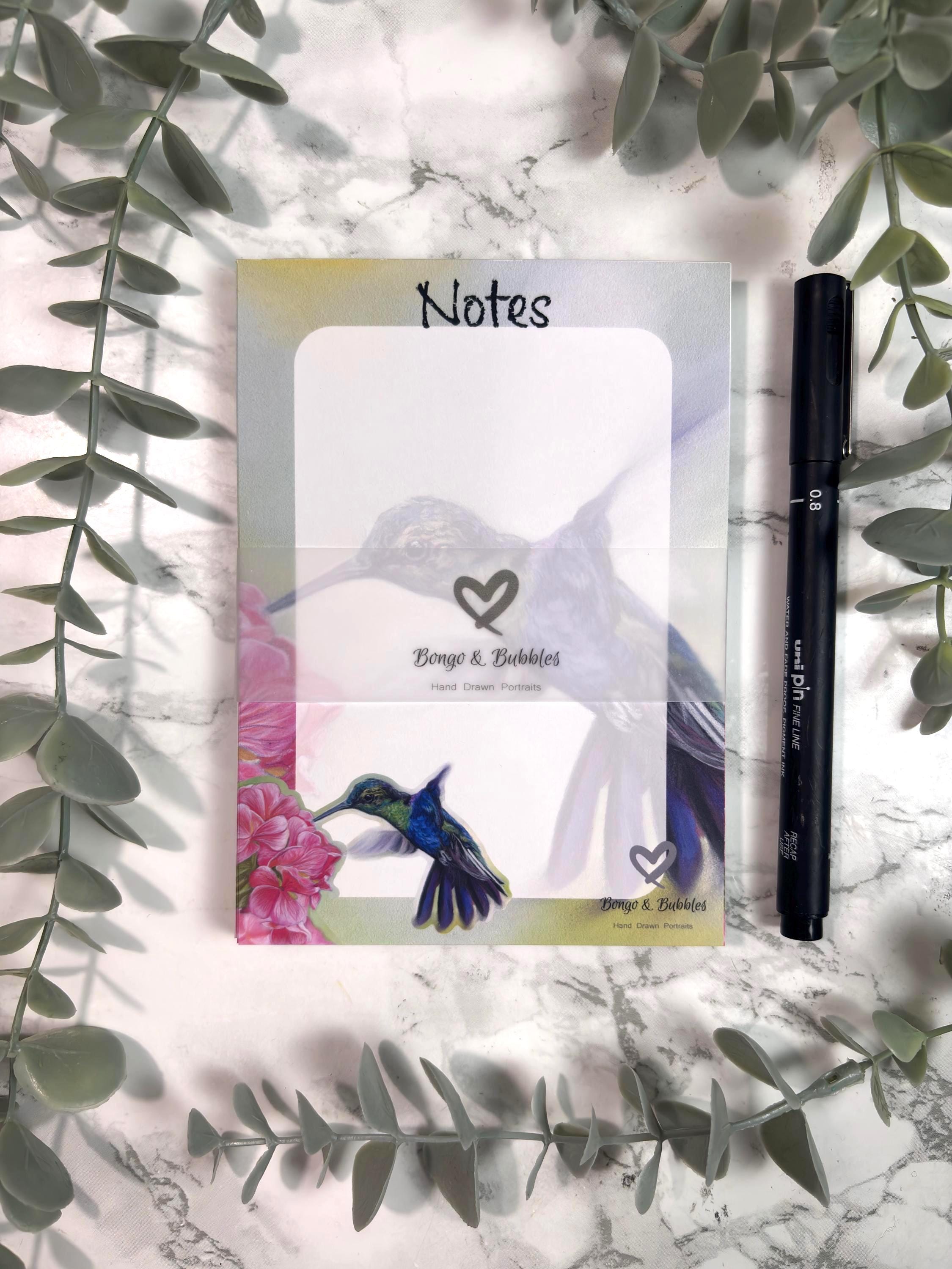 Hummingbird plain magnetic notepad| Plain notes paper pad| Pastel Portrait Design| Bird Stationary|