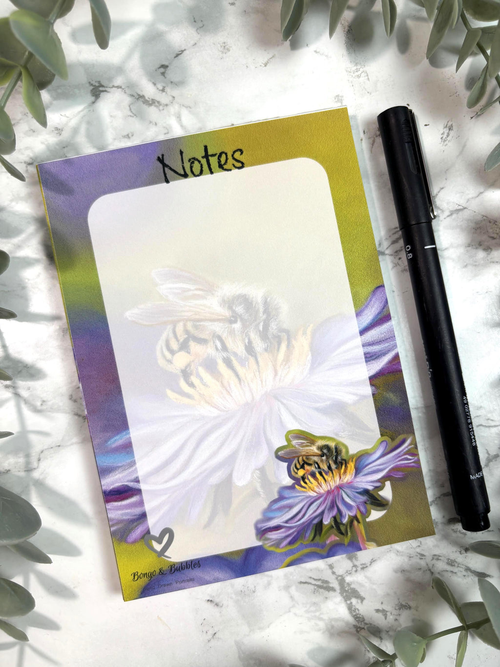 Honey Bee Notepad | Pastel Floral Design, Magnetic Option