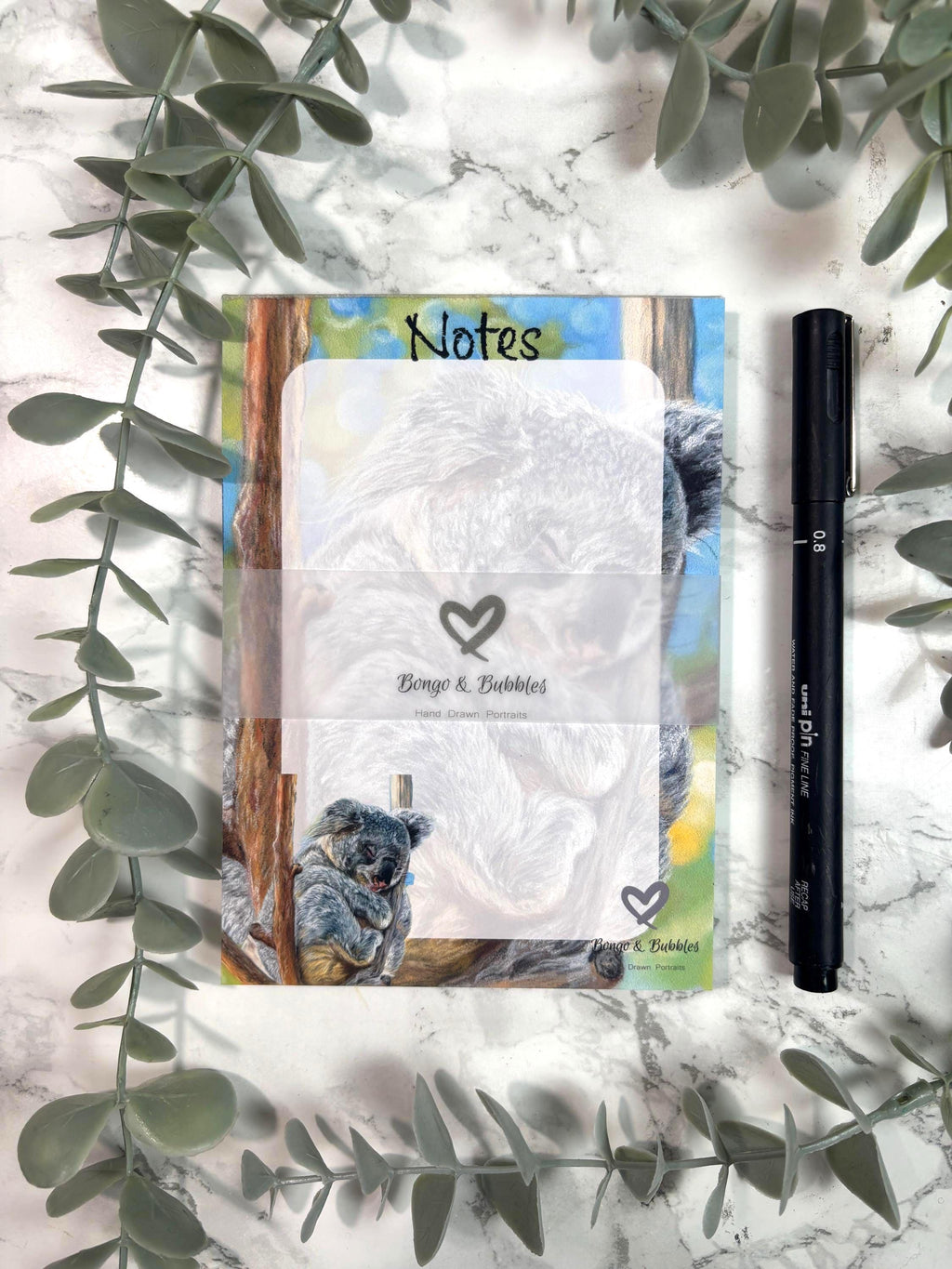 Koala Plain Magnetic Notepad| Plain paper note pad| Pastel drawing design| Stationary| Bear Hug